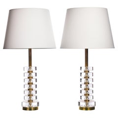 Pair of Swedish Crystal Glass Table Lamps by Carl Fagerlund for Orrefors