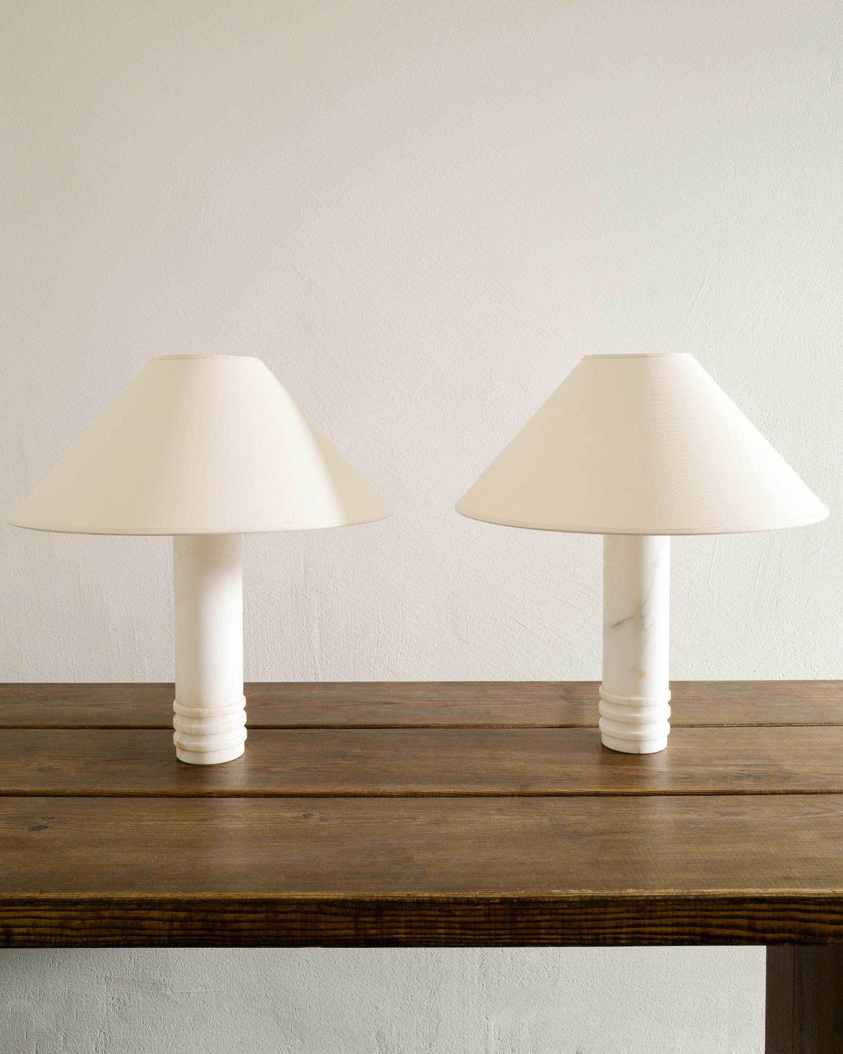 Mid-20th Century Pair of Swedish Cylinder Mid Century Marble Table Bed Lamps by Bergboms, 1960s  For Sale