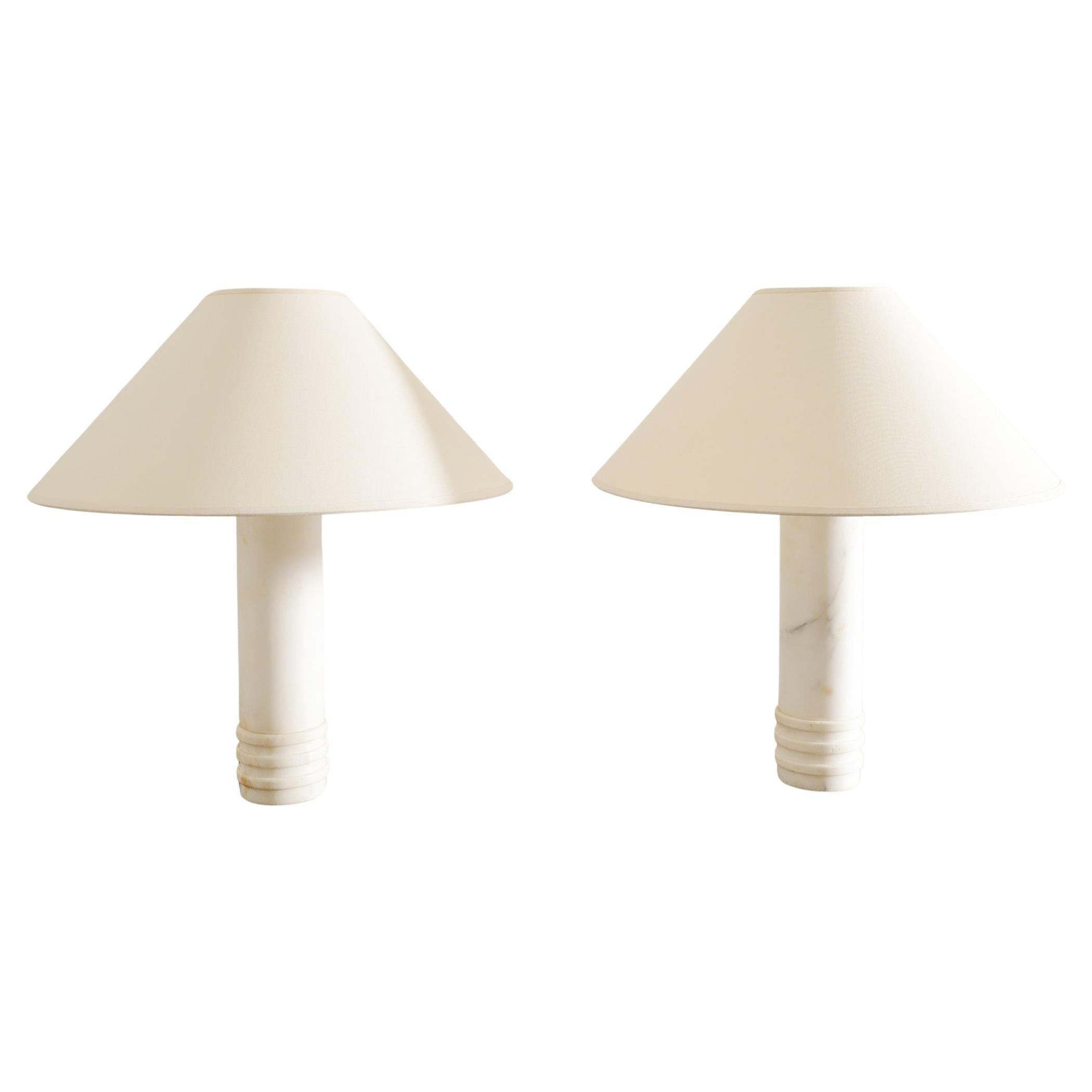 Pair of Swedish Cylinder Mid Century Marble Table Bed Lamps by Bergboms, 1960s  For Sale