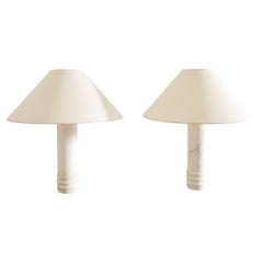 Retro Pair of Swedish Cylinder Mid Century Marble Table Bed Lamps by Bergboms, 1960s 