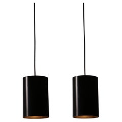 Pair of Swedish Cylinder Pendant Ceiling Lamps in Metal, 1960s