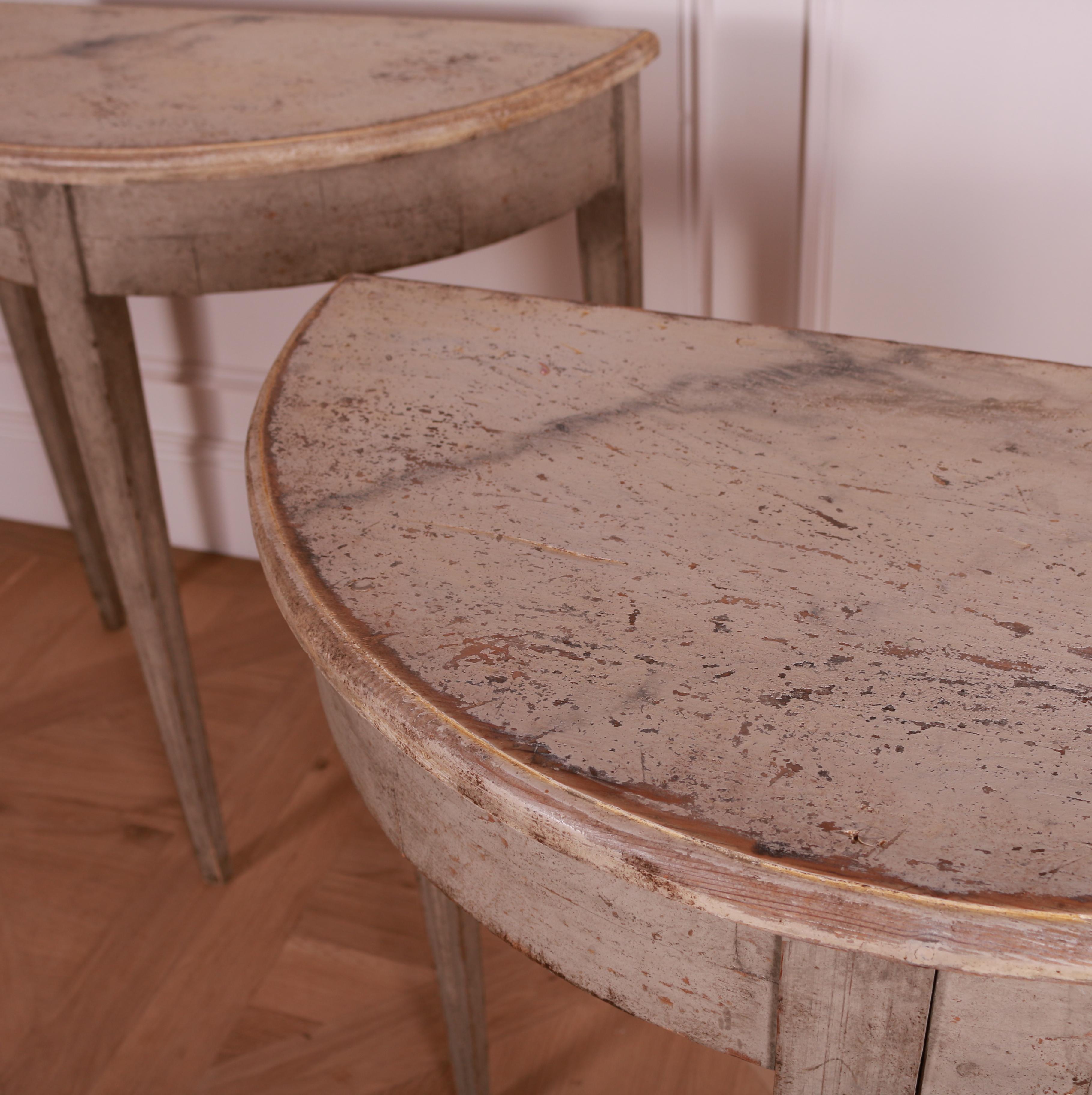 Painted Pair of Swedish Demi Lune Console Tables