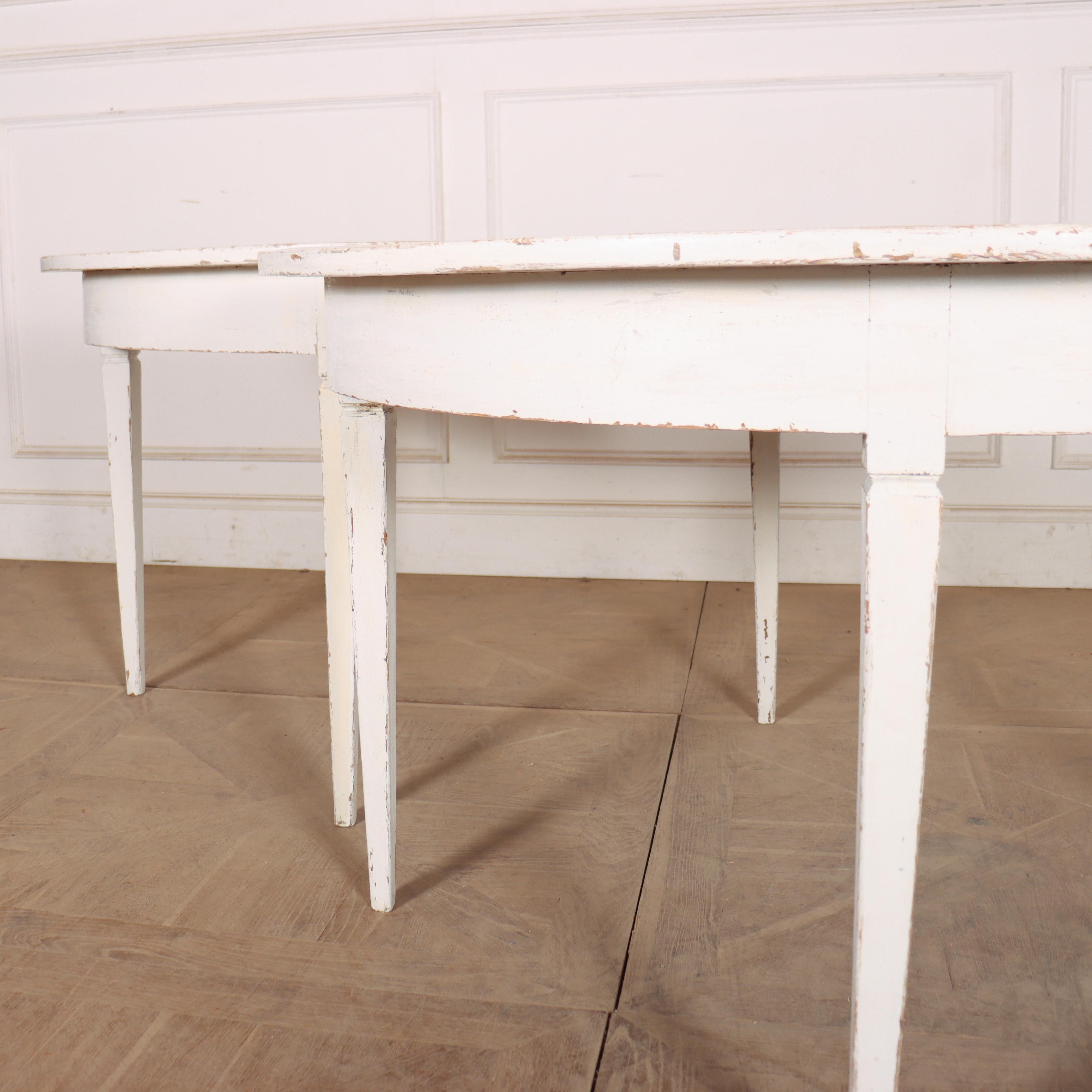 Painted Pair of Swedish Demi-lune Console Tables For Sale