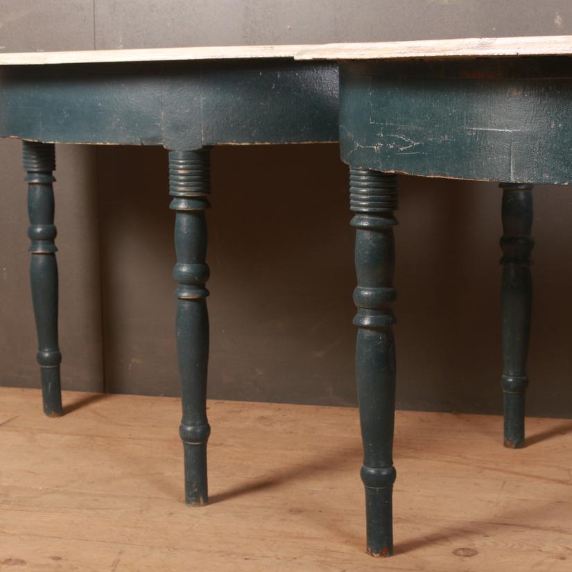 Painted Pair of Swedish Demilune Console Tables