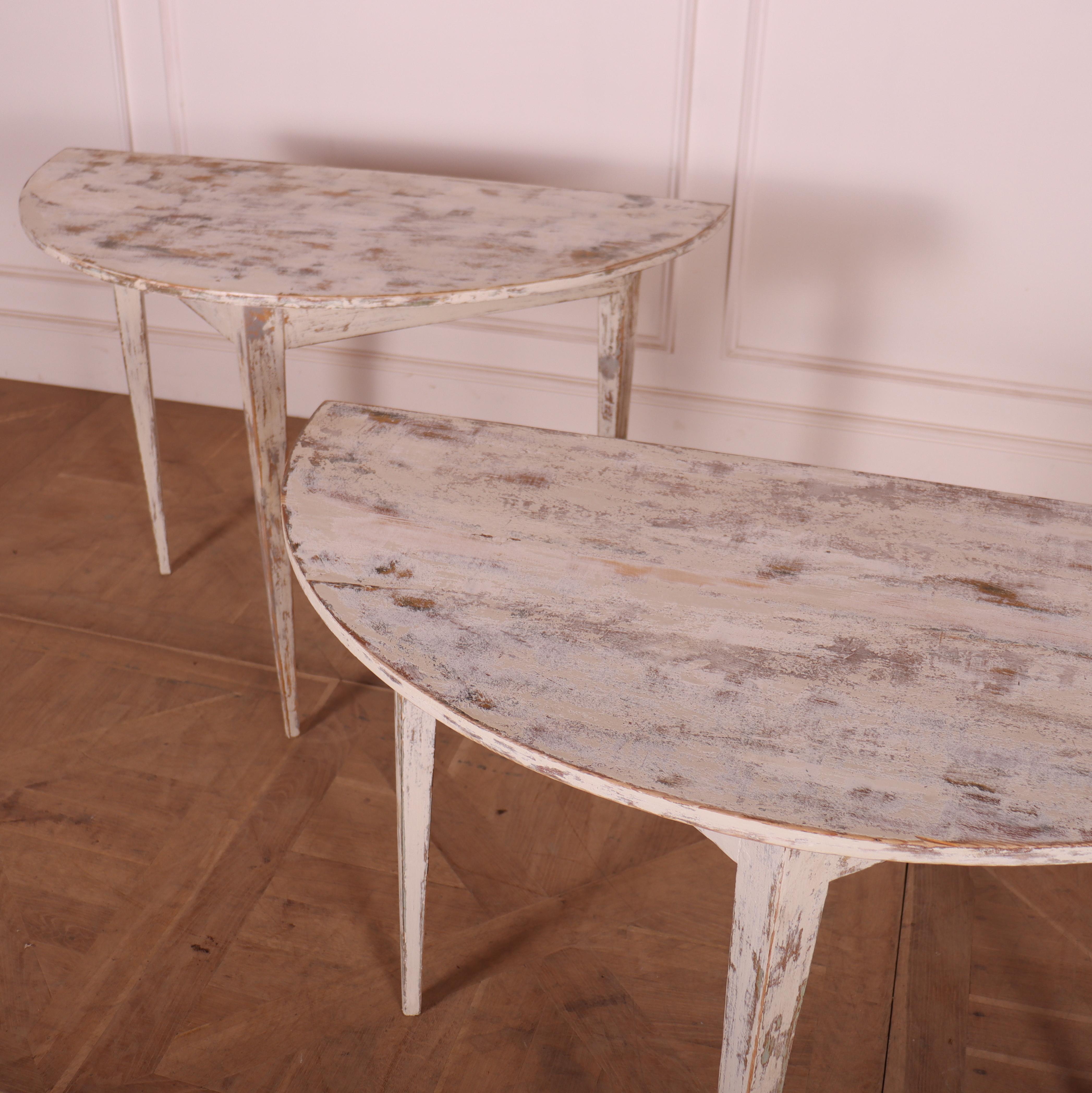 Pair of Swedish Demi Lune Console Tables In Good Condition For Sale In Leamington Spa, Warwickshire