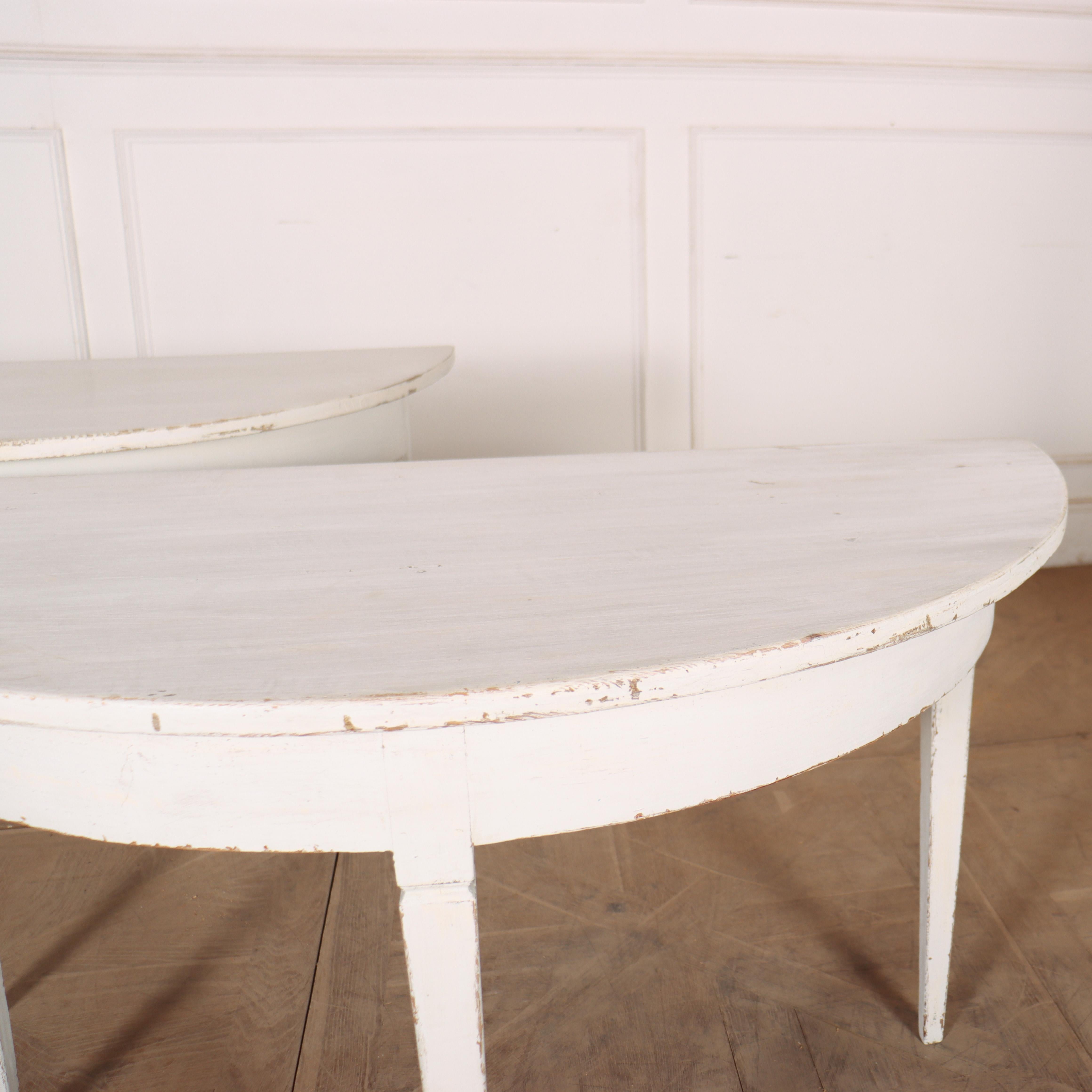 Pair of Swedish Demi-lune Console Tables In Good Condition For Sale In Leamington Spa, Warwickshire