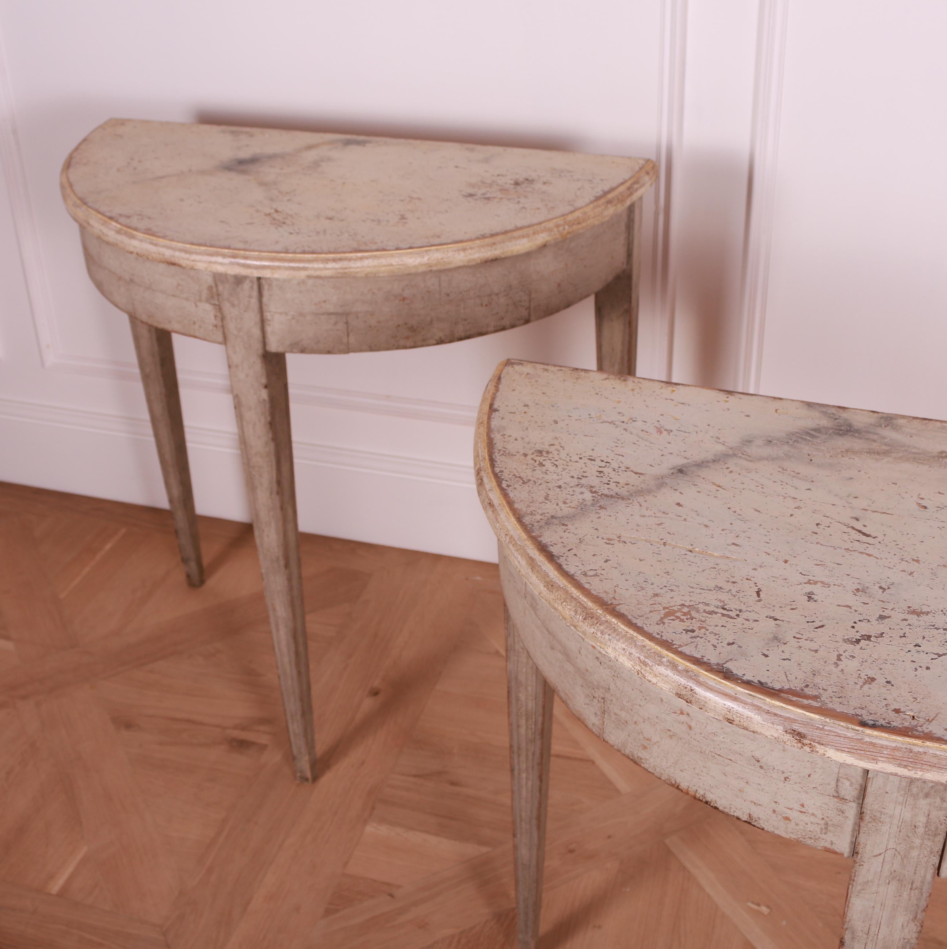 19th Century Pair of Swedish Demi Lune Console Tables