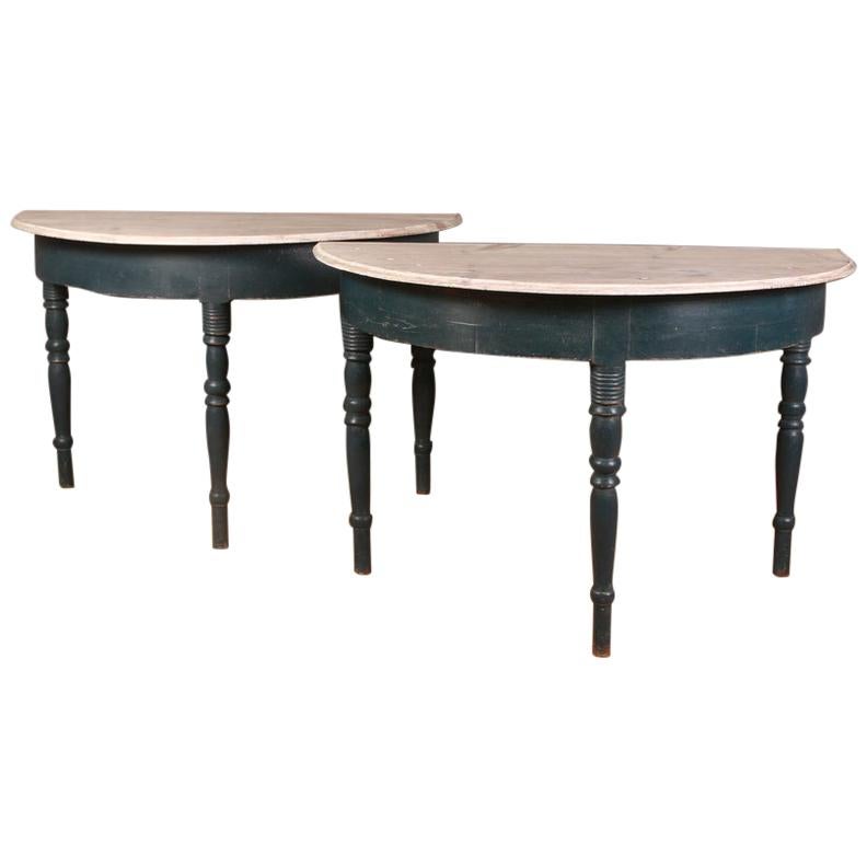 Pair of Swedish Demilune Console Tables