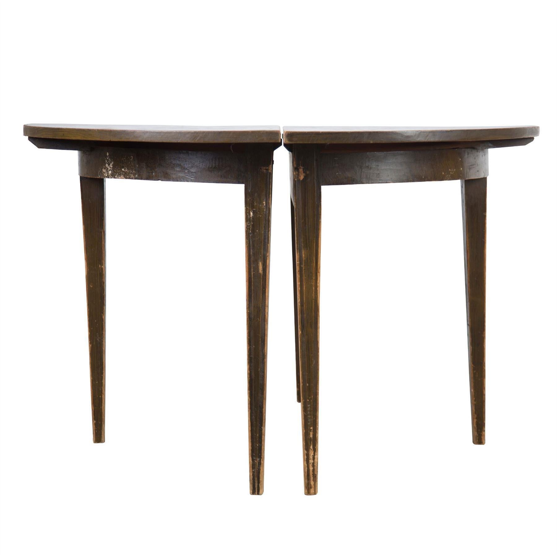 Gustavian Pair of Swedish Demilune Tables