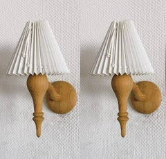 Pair of Swedish Designer Pine Wall Sconces Pleated Shades, Sweden, 1960s