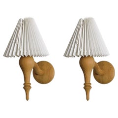 Pair of Swedish Designer Pine Wall Sconces Pleated Shades, Sweden, 1960s