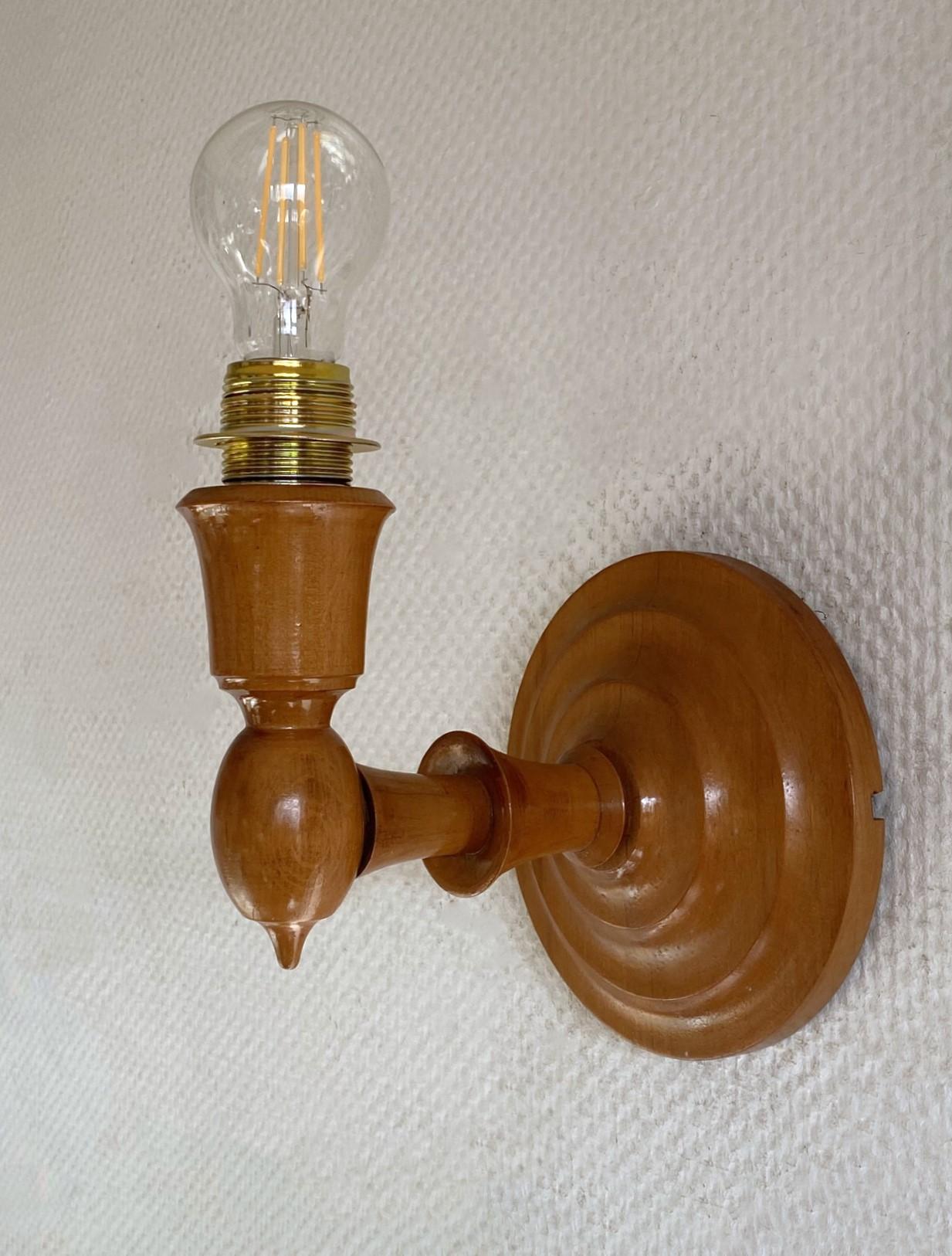 Pair Swedish Designer Pine Wood Wall Sconces with Pleated Shades, Sweden, 1950s 4