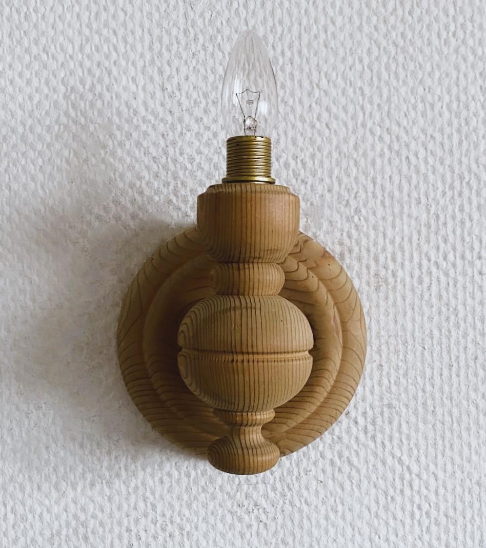 Pair of Swedish Designer Pine Wall Sconces with Pleated Shades, Sweden, 1950s 7