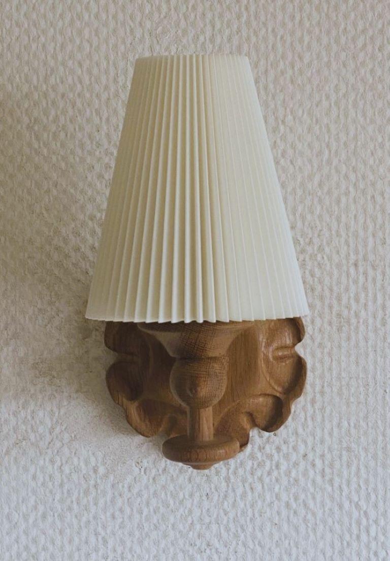 Plastic Pair Swedish Designer Pine Wall Sconces with Pleated Shades, Sweden, 1950s