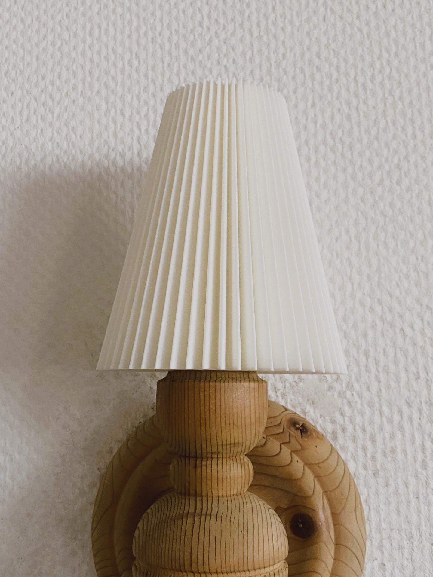 Pair of Swedish Designer Pine Wall Sconces with Pleated Shades, Sweden, 1950s 1