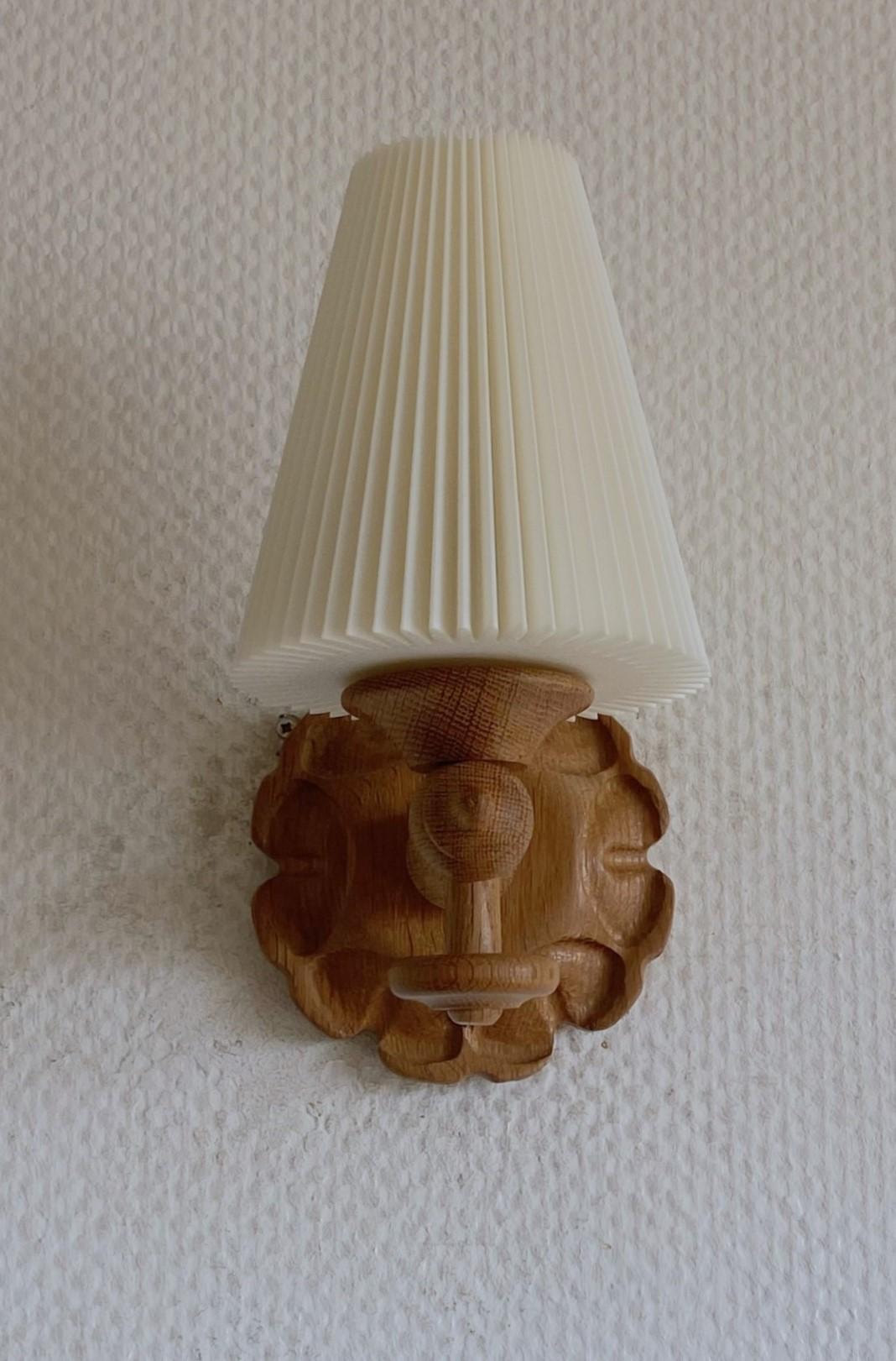 Pair Swedish Designer Pine Wall Sconces with Pleated Shades, Sweden, 1950s 1