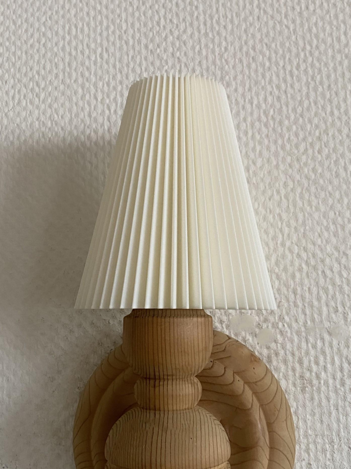 Pair of Swedish Designer Pine Wall Sconces with Pleated Shades, Sweden, 1950s 2