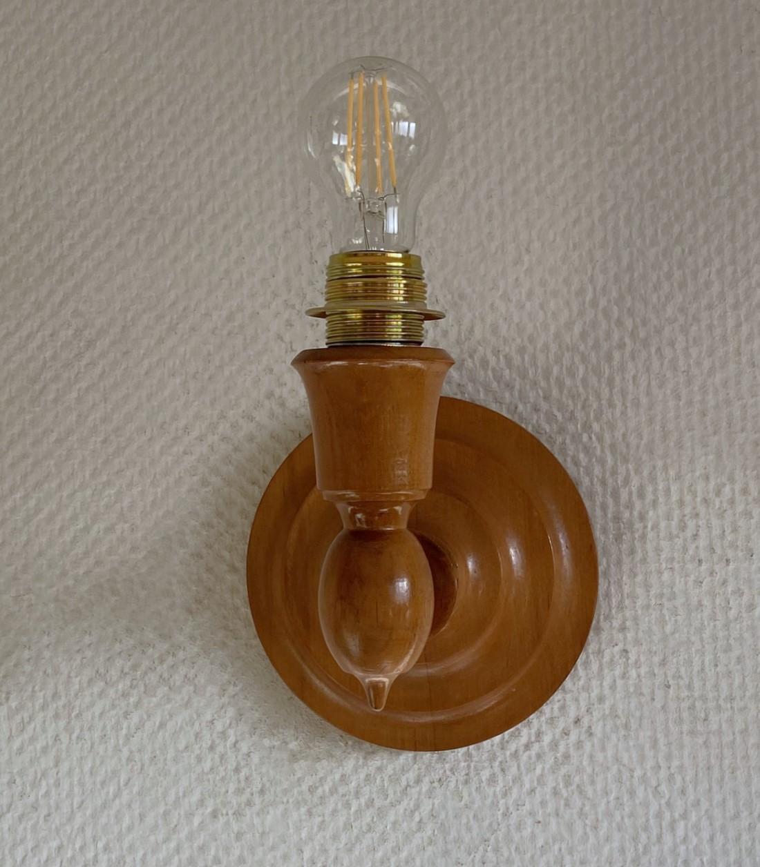 Pair Swedish Designer Pine Wood Wall Sconces with Pleated Shades, Sweden, 1950s 3