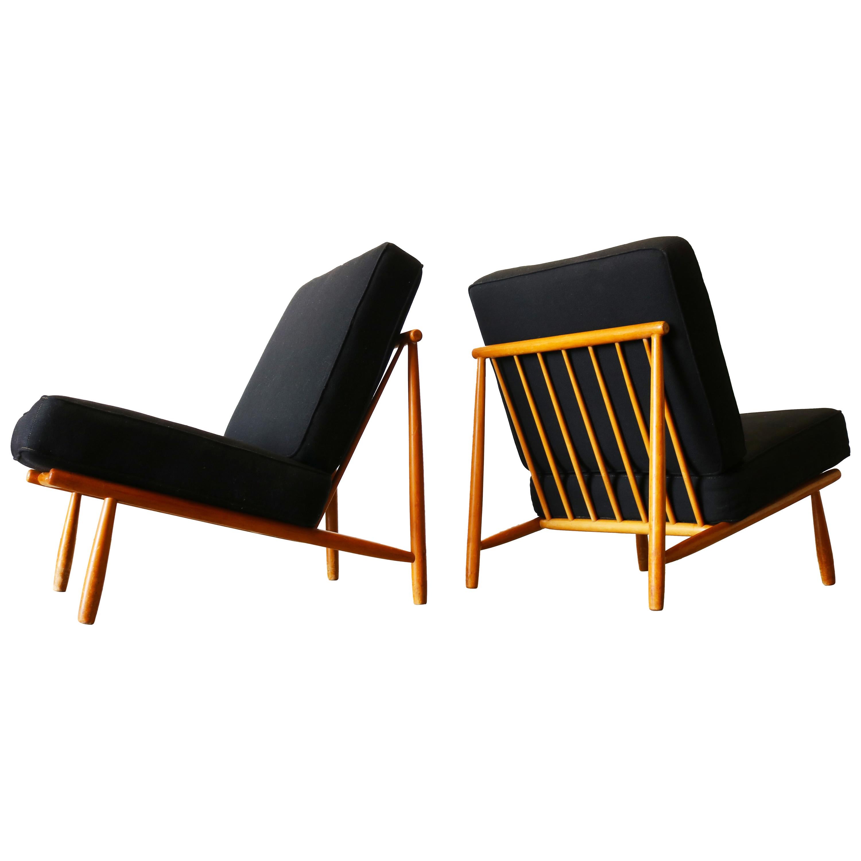 Pair of Swedish "Domus 1" Lounge Chairs by Alf Svensson for DUX Minimalist Black