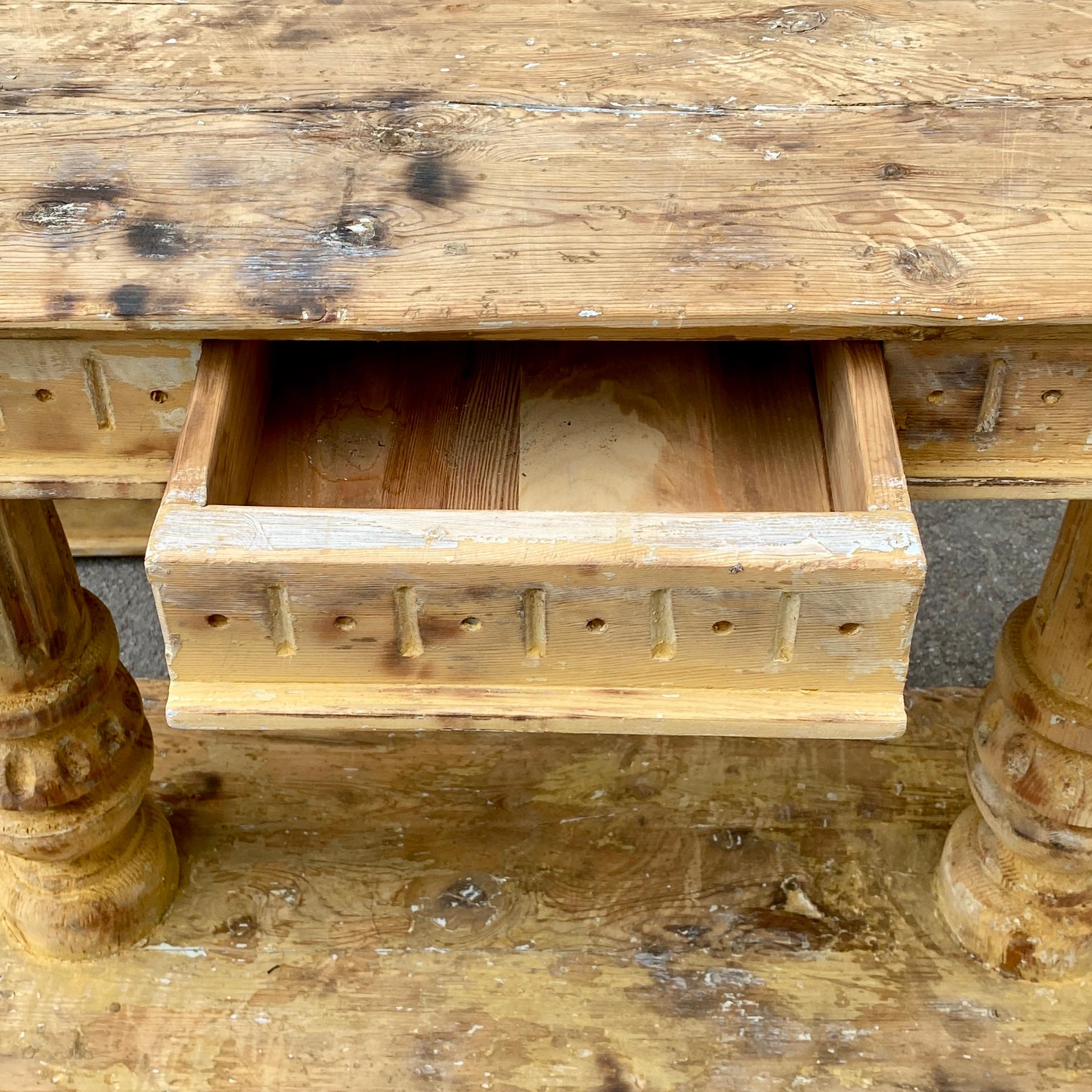 Oak Pair of Swedish Pillar Console Tables, Early 19th Century For Sale