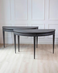 Pair of Swedish Early 19th Century Demi-Lune Consoles in Black Paint