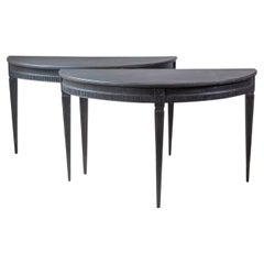 Pair of Swedish Early 19th Century Demi-Lune Consoles in Black Paint