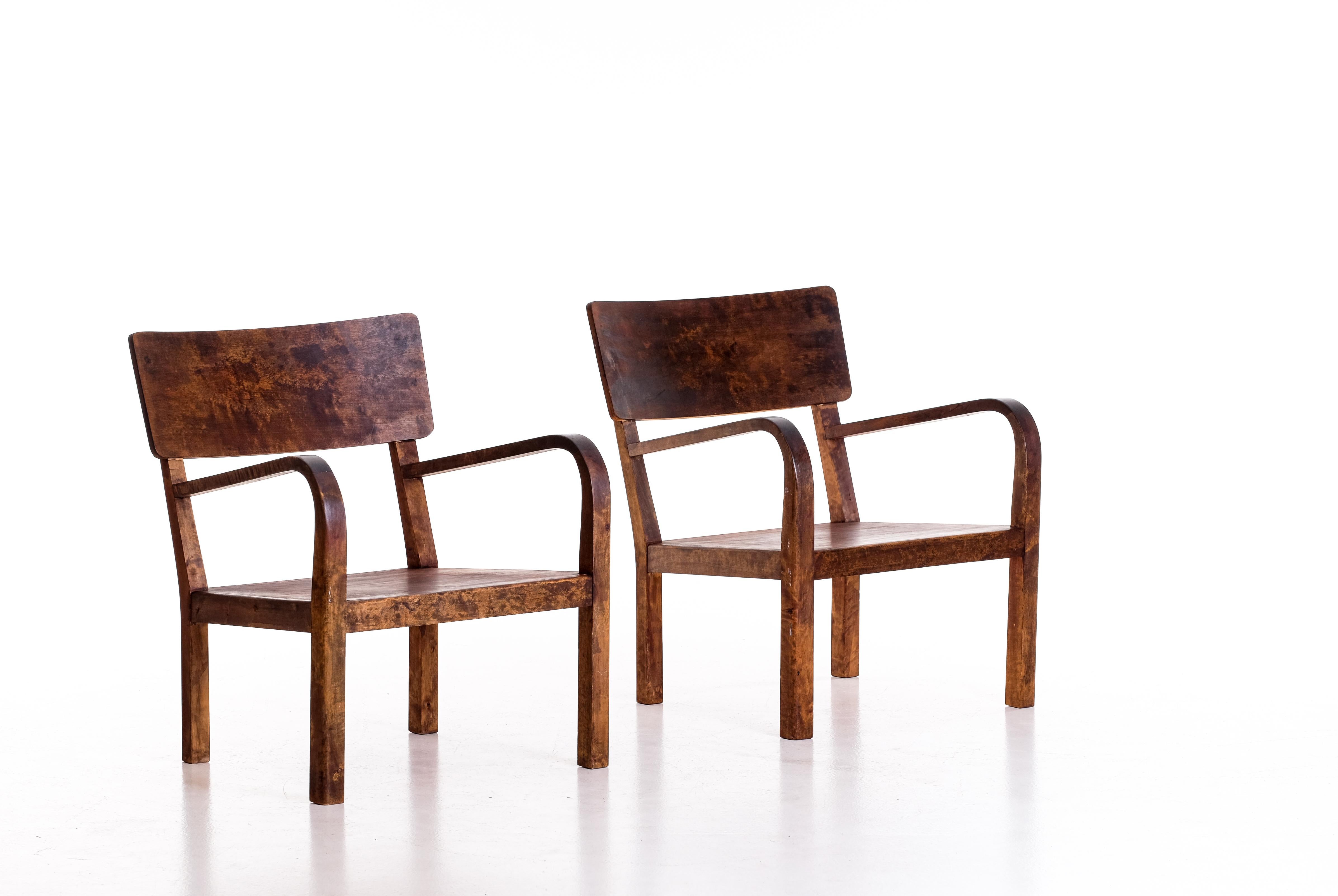 Paar schwedische Sessel, 1950er Jahre (Birke) im Angebot