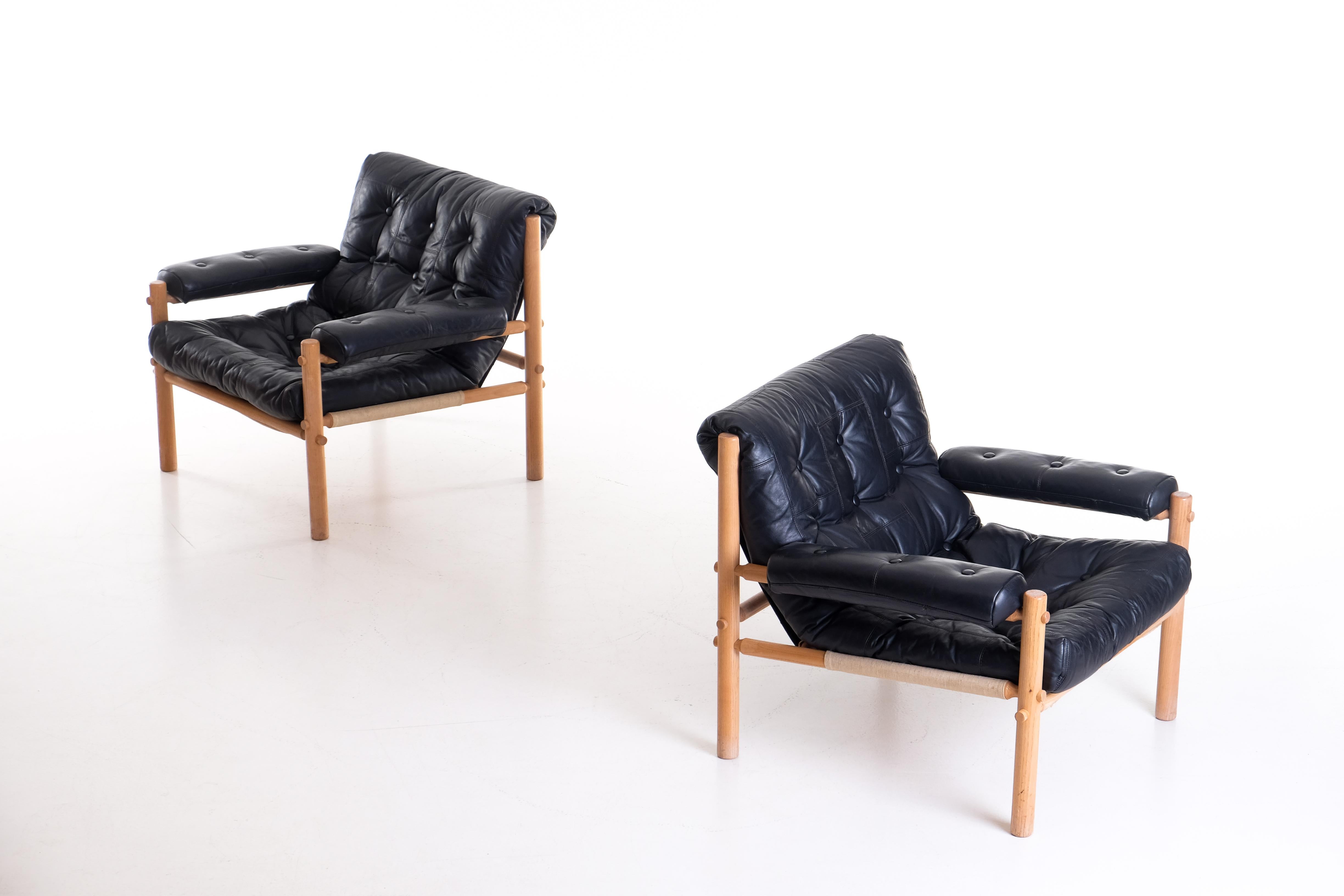 Ash Pair of Swedish Easy Chairs, 1970s For Sale
