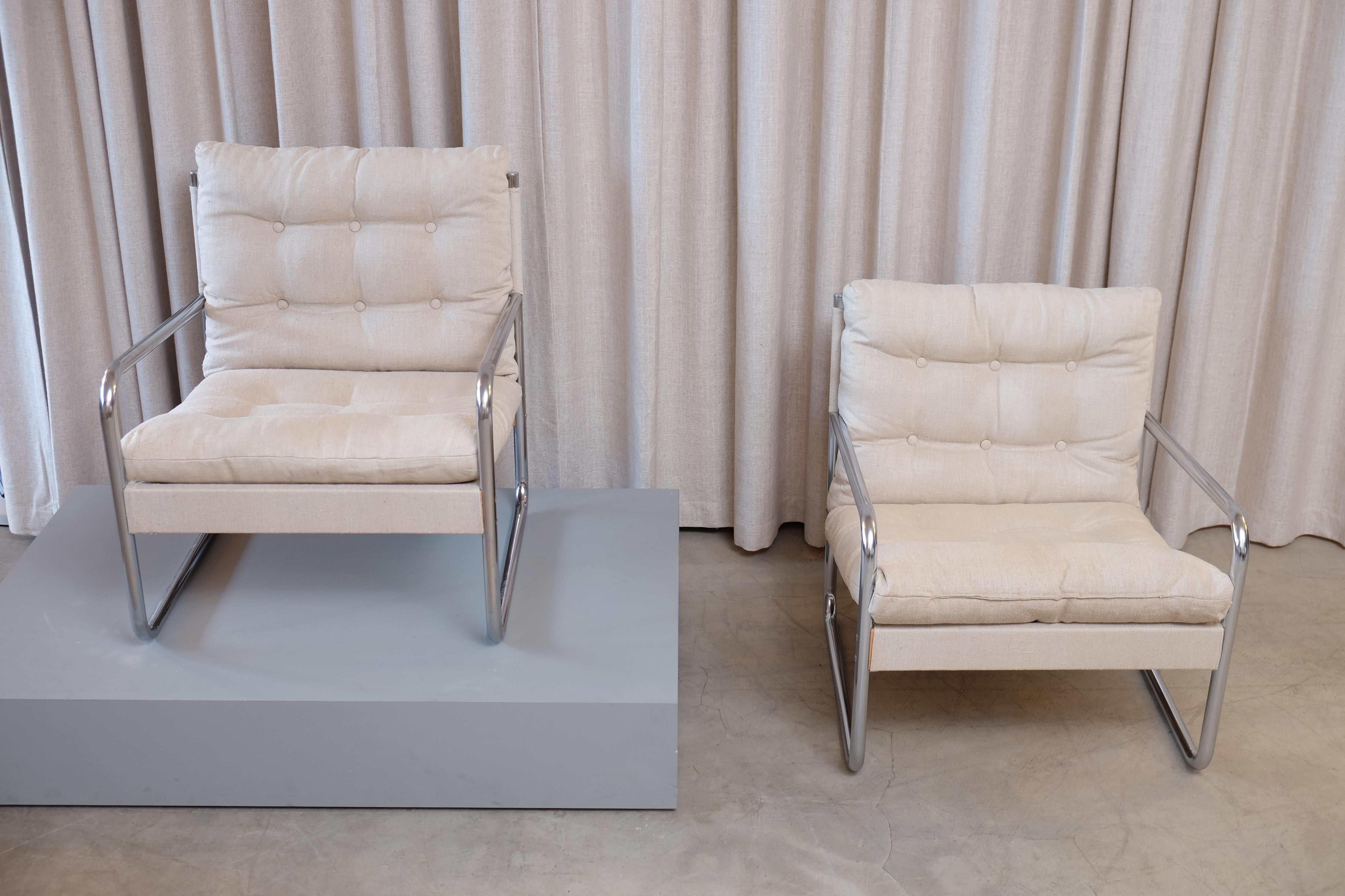 Pair of Swedish Easy Chairs, Canvas and Steel, 1970s 2