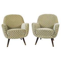 Pair of Swedish Easy Chairs in Sculpted Mohair, Attributed to Berga Mobler
