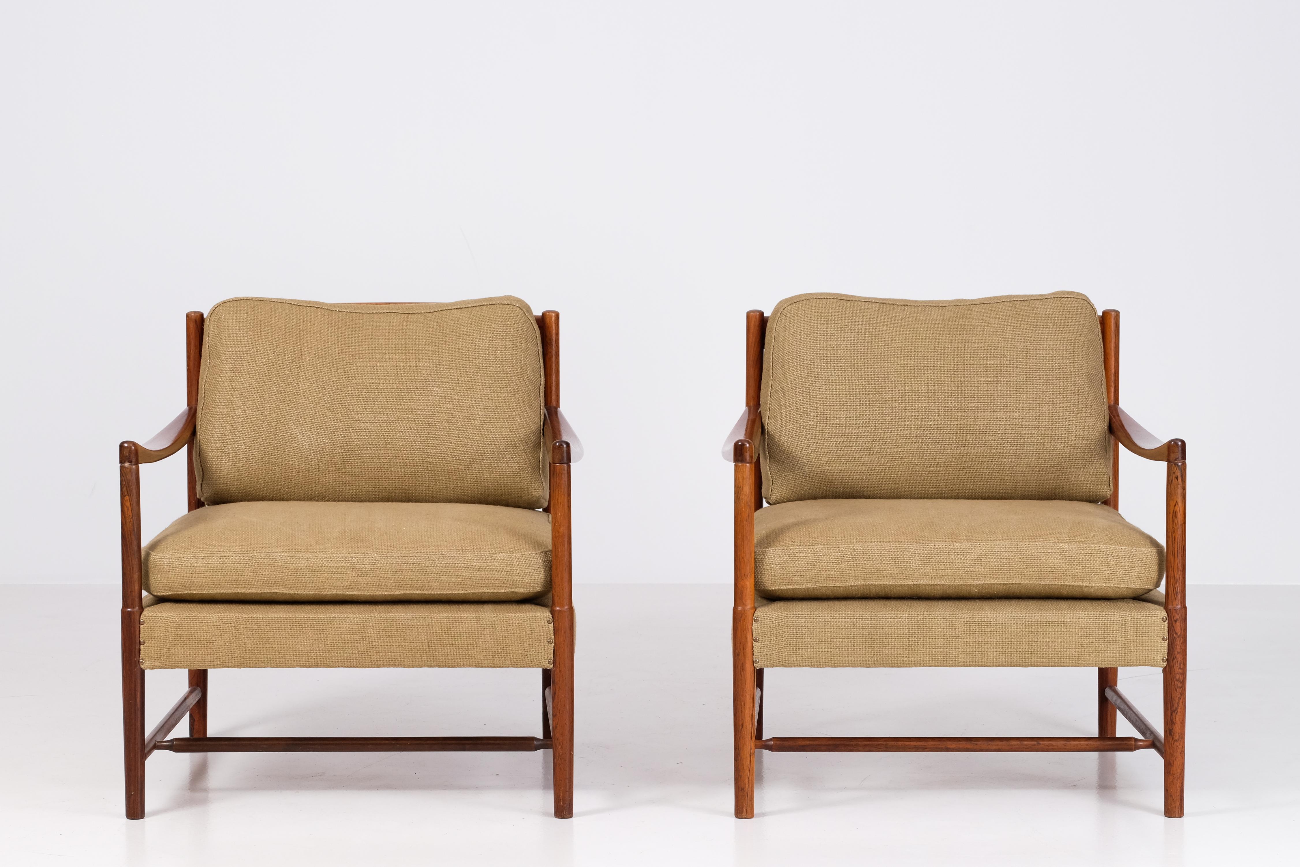 Fabric Pair of Swedish Easy Chairs Model 