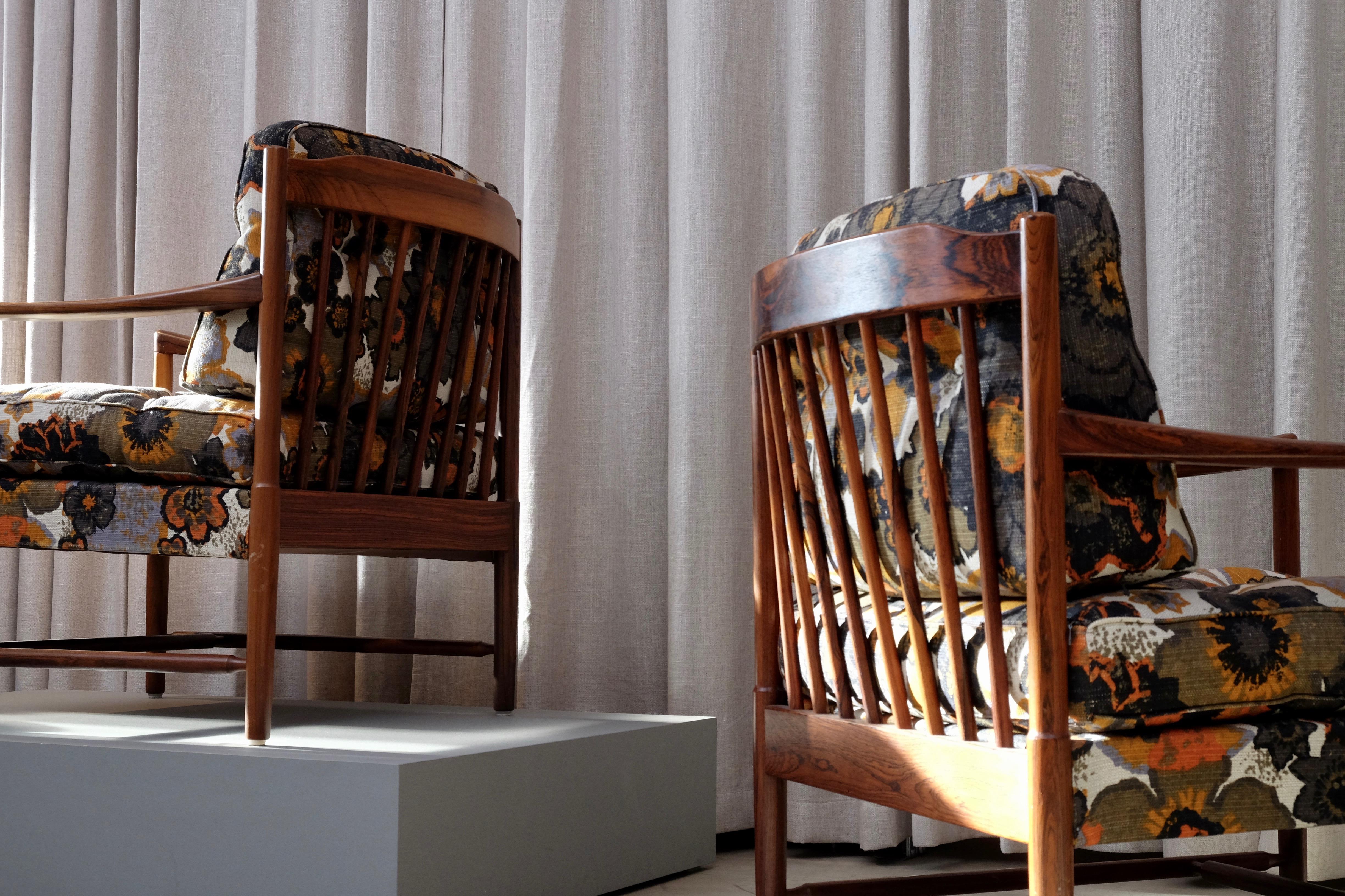 Mid-20th Century Pair of Swedish Easy Chairs and Stool model 
