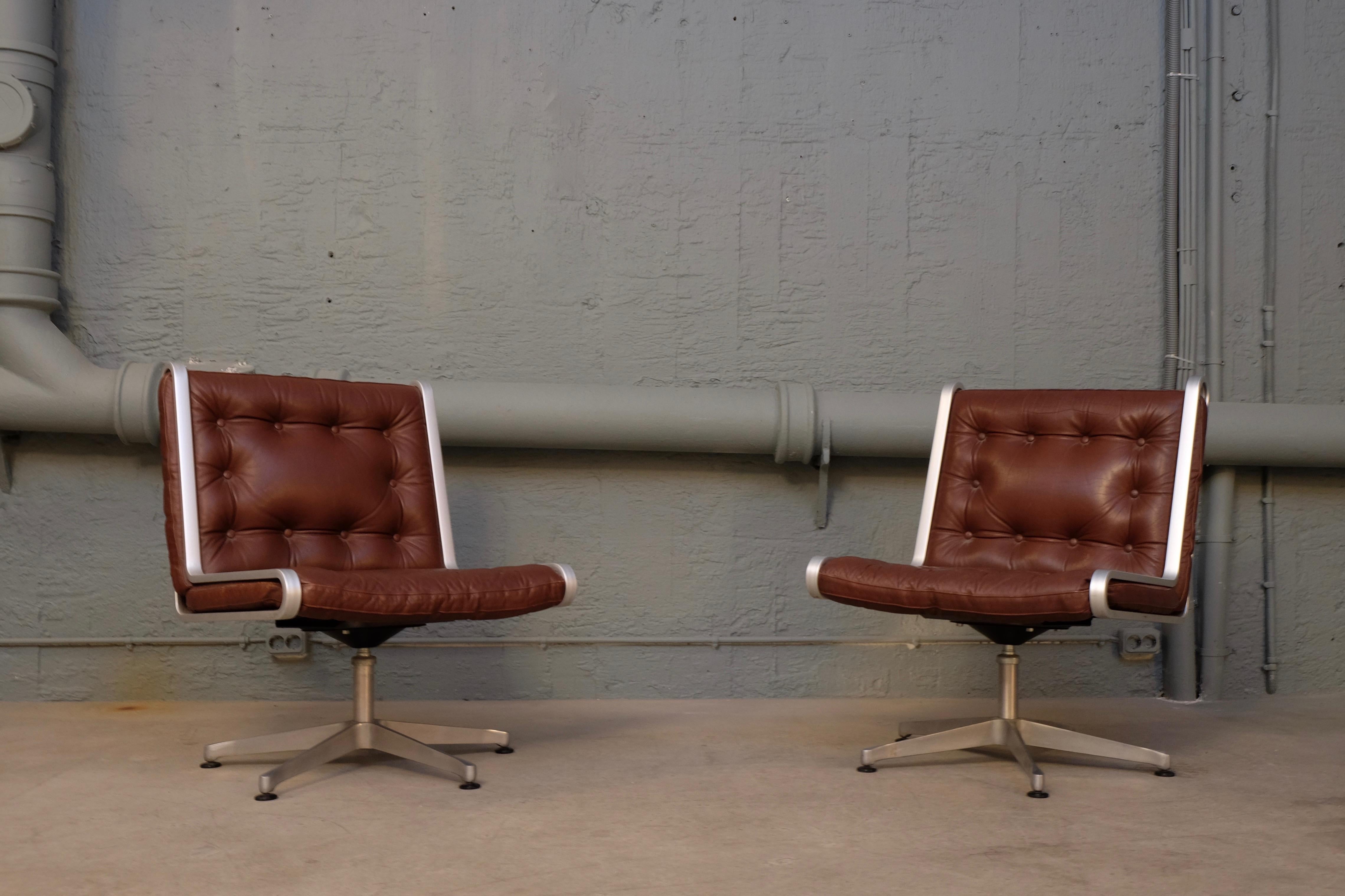 Leather Pair of Erik Sigfrid Persson Easy Chairs, Sweden, 1970s