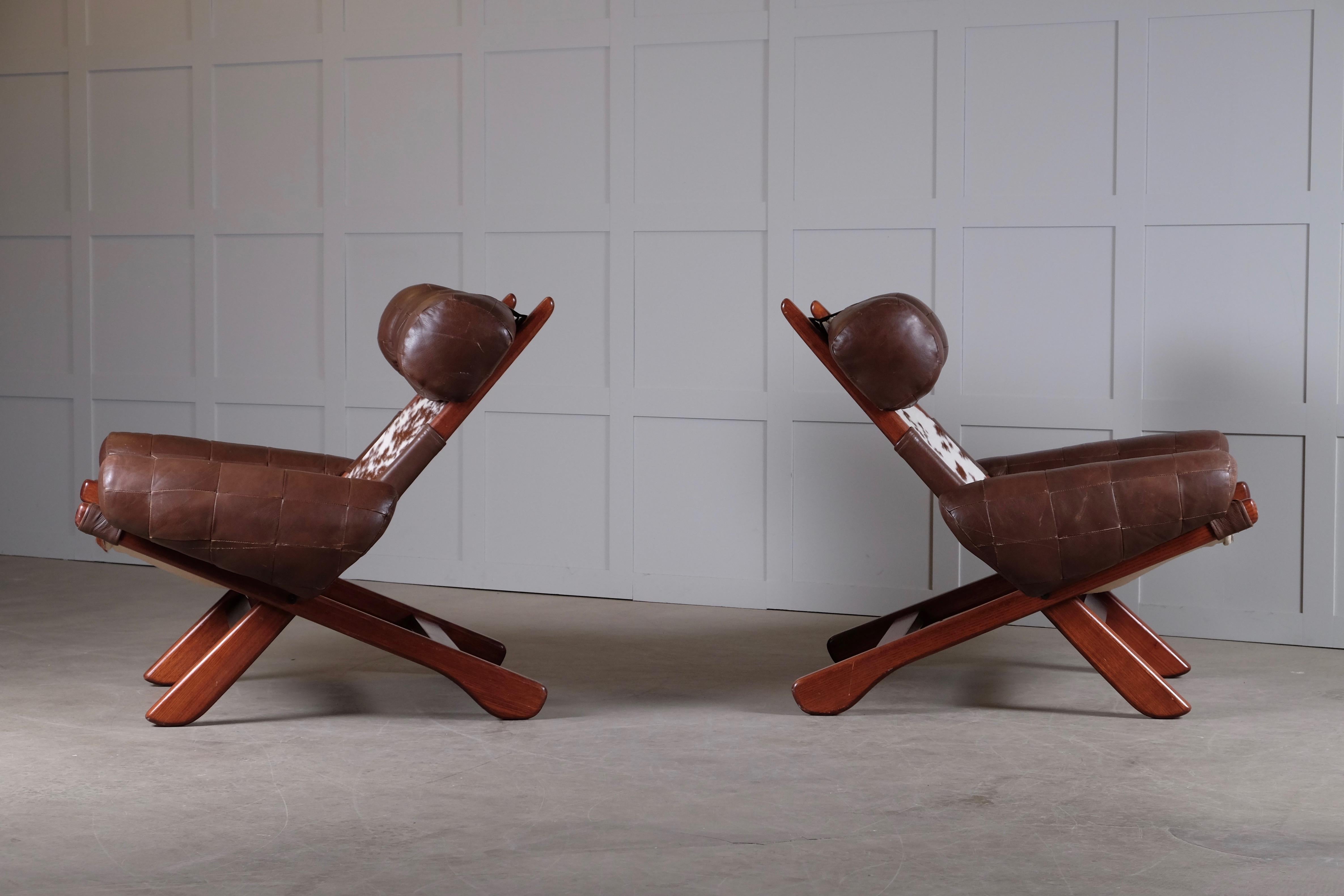 Pair of Swedish Easy Chairs with Cowhide, 1970s In Good Condition For Sale In Stockholm, SE