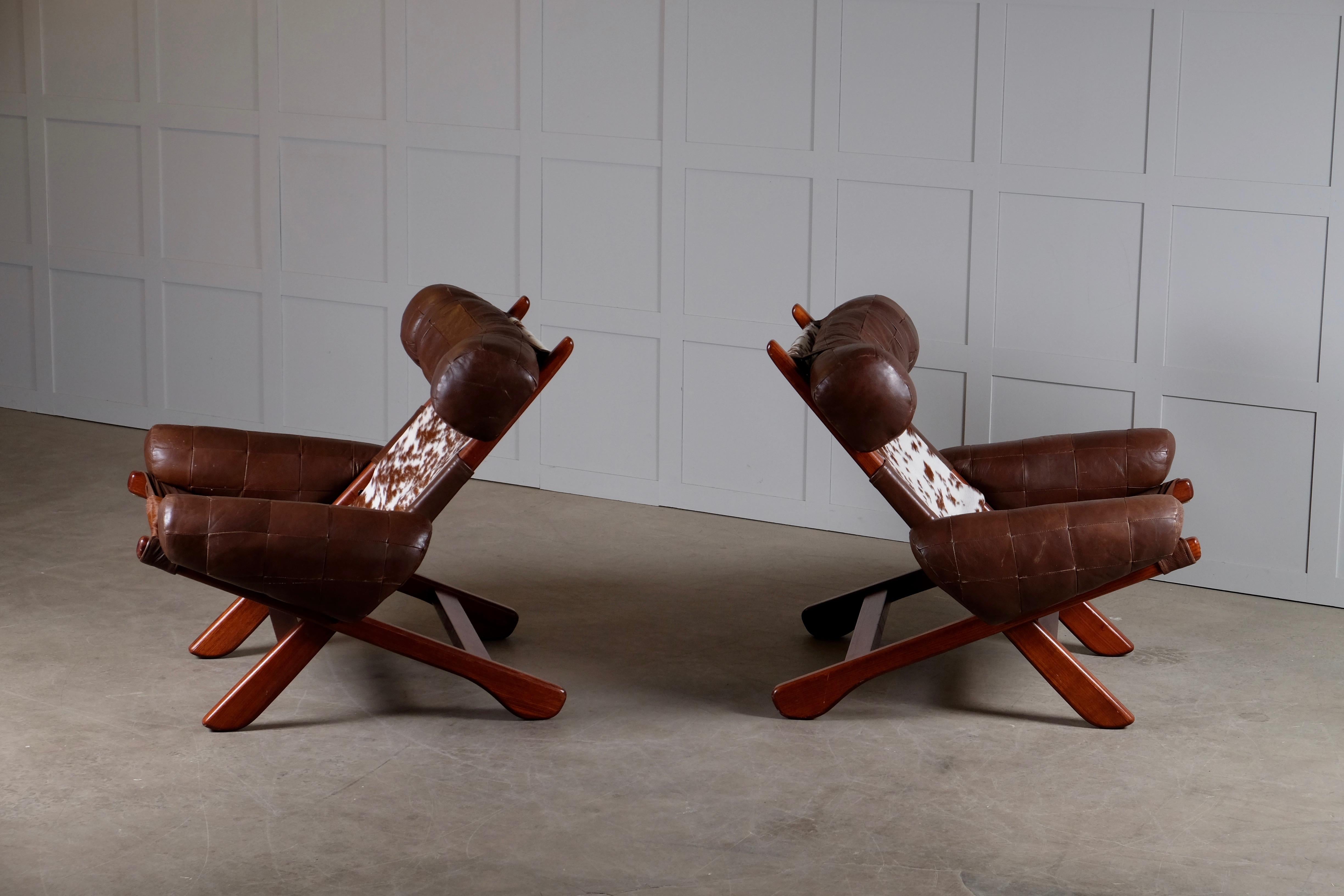 Pair of Swedish Easy Chairs with Cowhide, 1970s For Sale 3