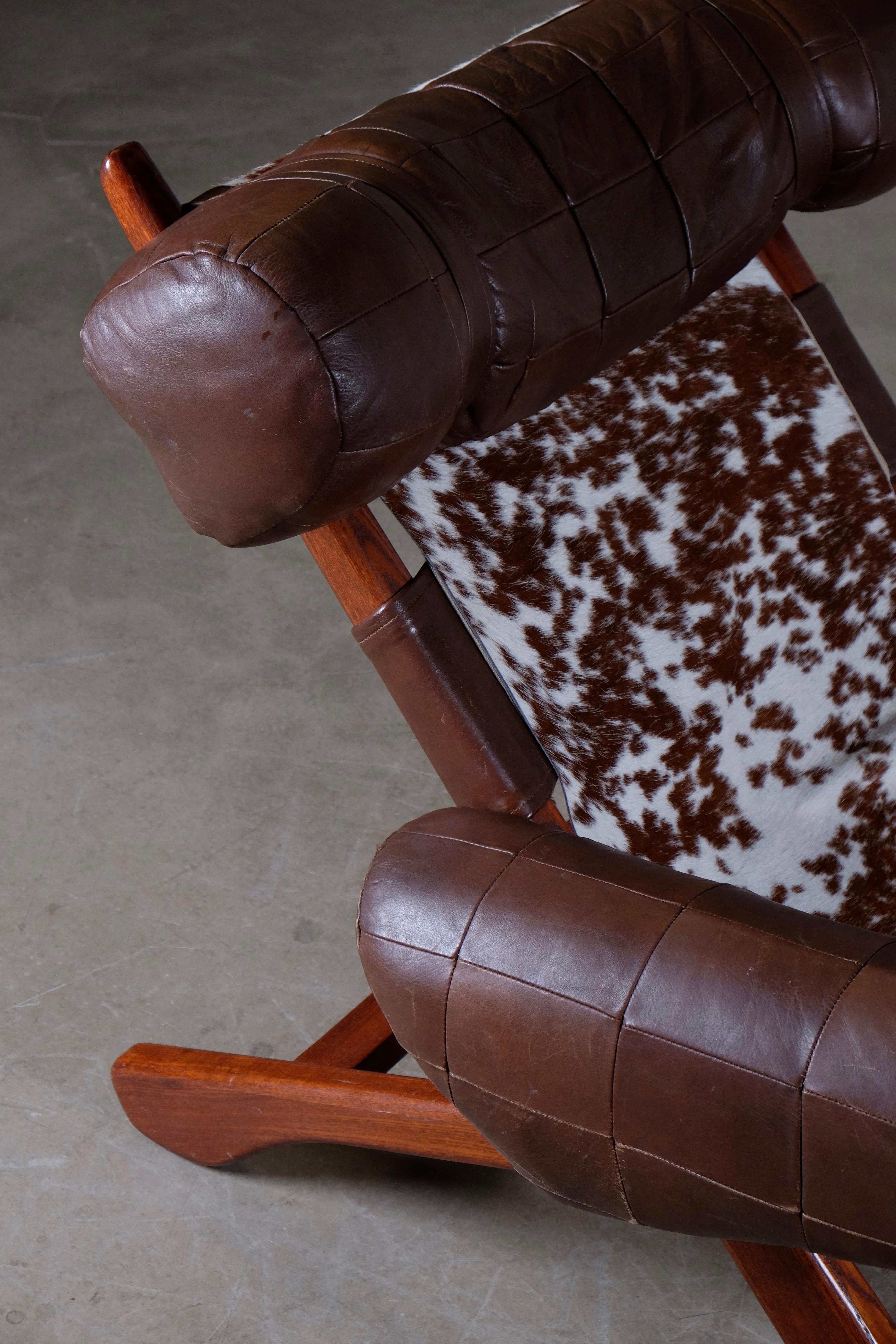 Pair of Swedish Easy Chairs with Cowhide, 1970s For Sale 4