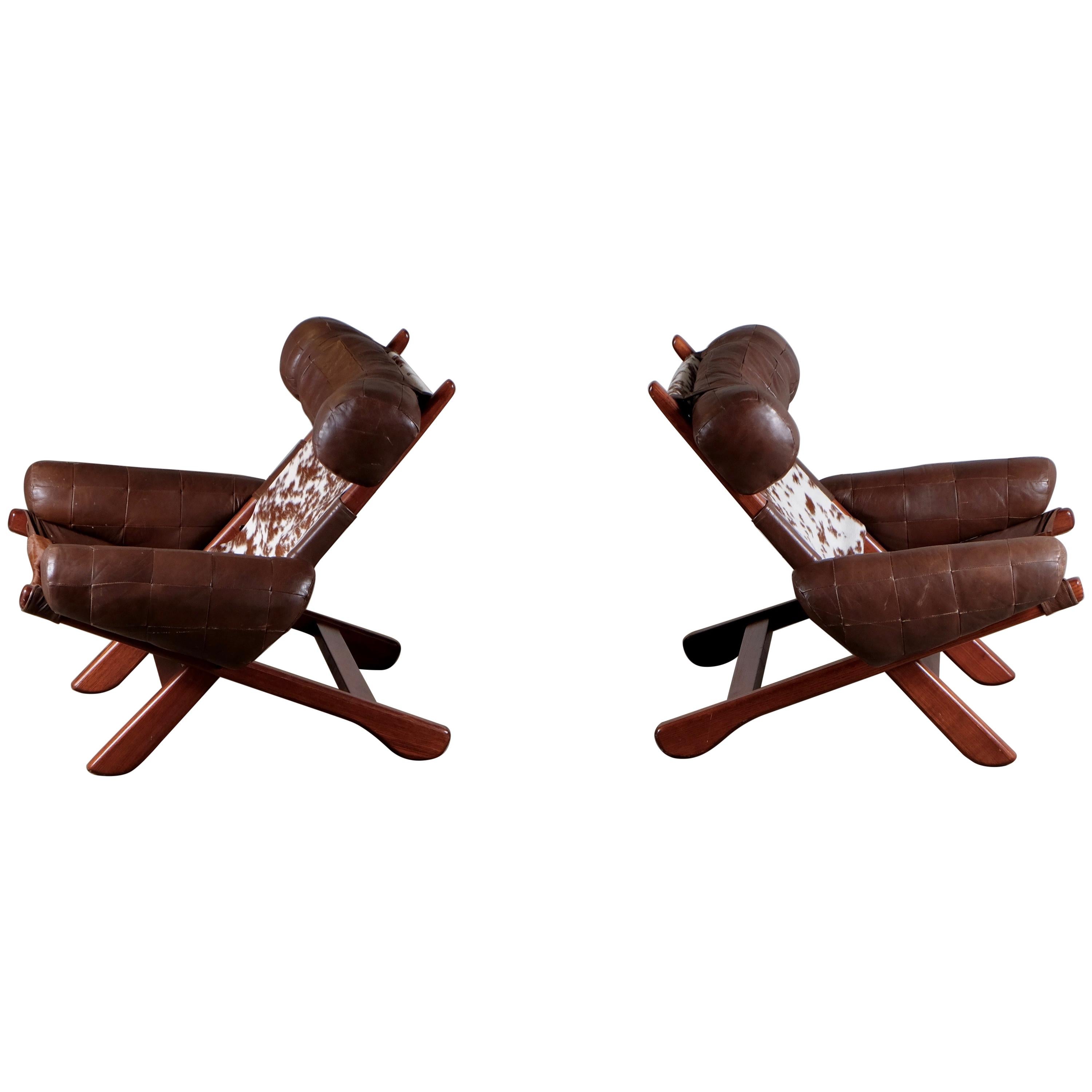 Pair of Swedish Easy Chairs with Cowhide, 1970s For Sale