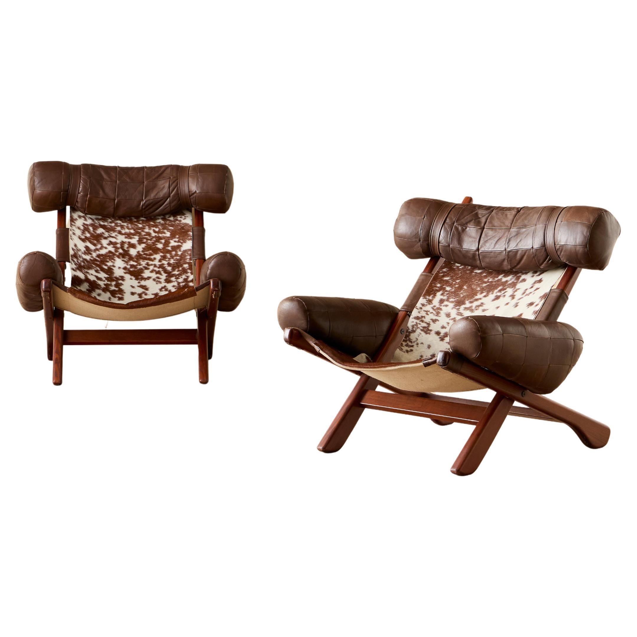 Paire de fauteuils suédois en cuir de vache, 1970 en vente