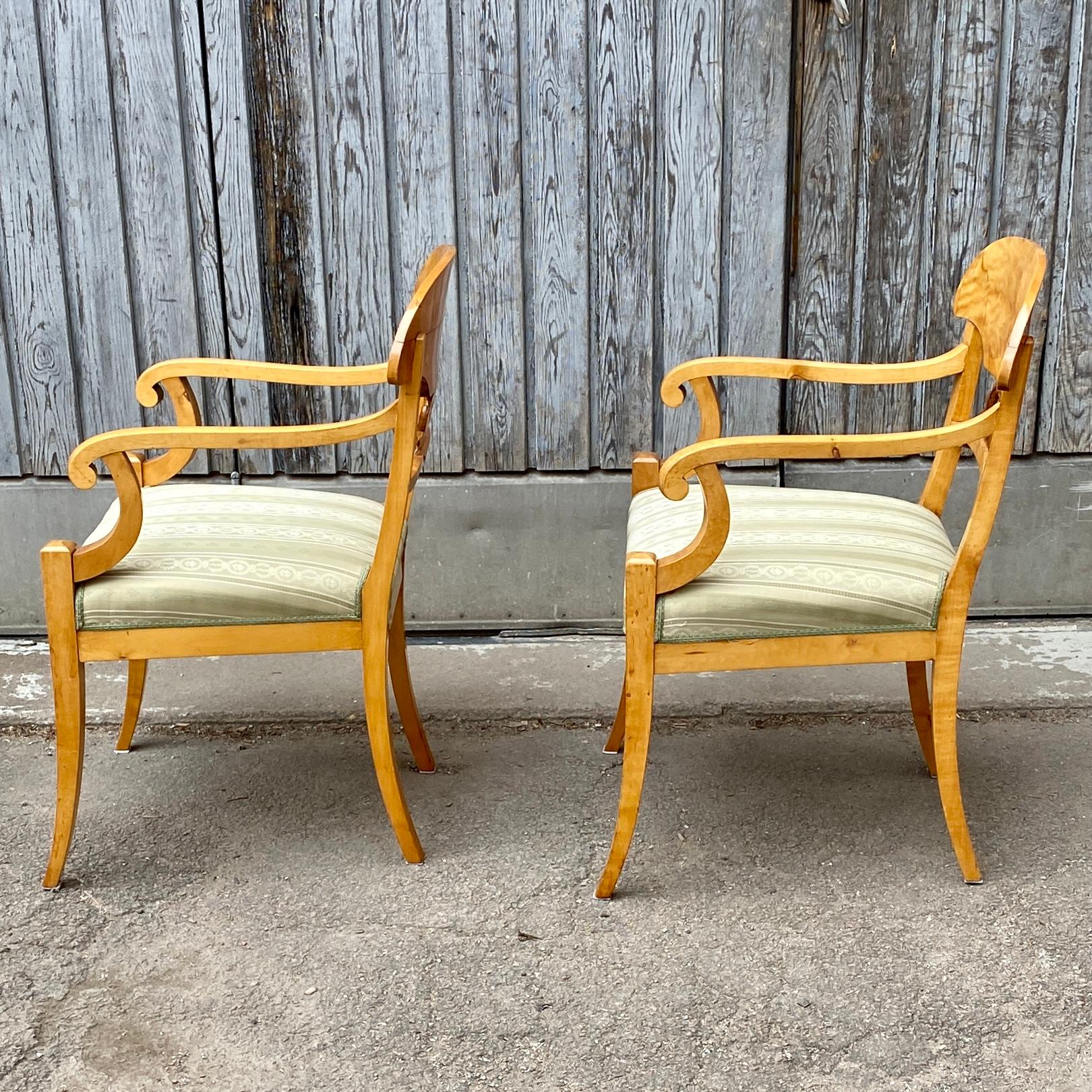 Pair of Swedish Empire Birch Wood Armchairs 19th Century Sweden For Sale 6