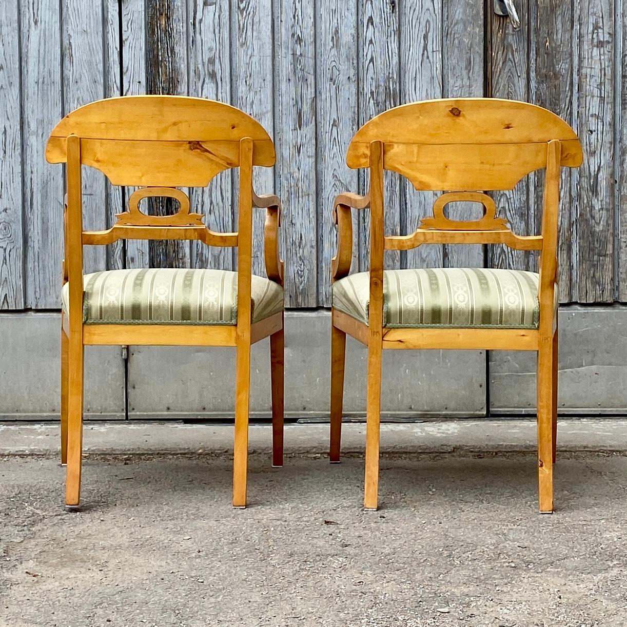 Pair of Swedish Empire Birch Wood Armchairs 19th Century Sweden For Sale 7