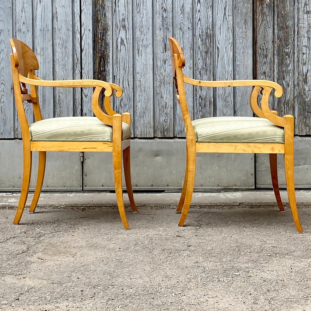 Pair of Swedish Empire Birch Wood Armchairs 19th Century Sweden For Sale 9