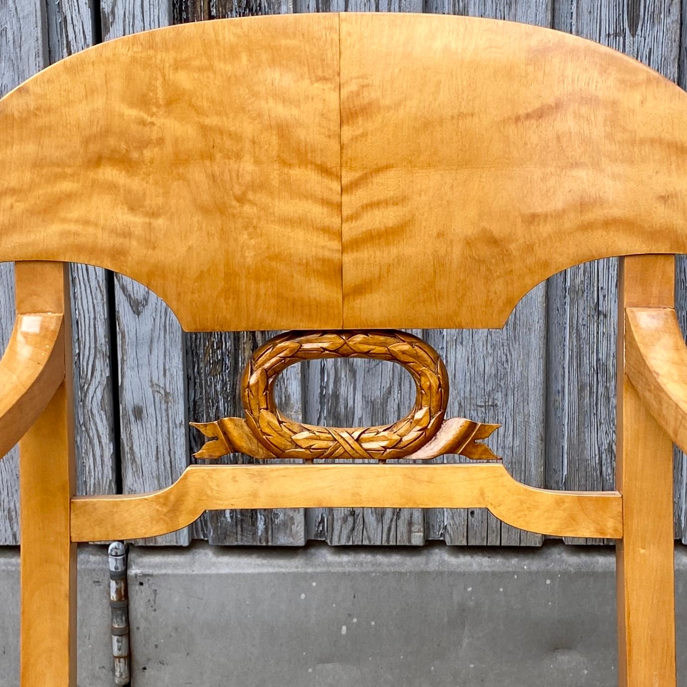 Hand-Crafted Pair of Swedish Empire Birch Wood Armchairs 19th Century Sweden For Sale