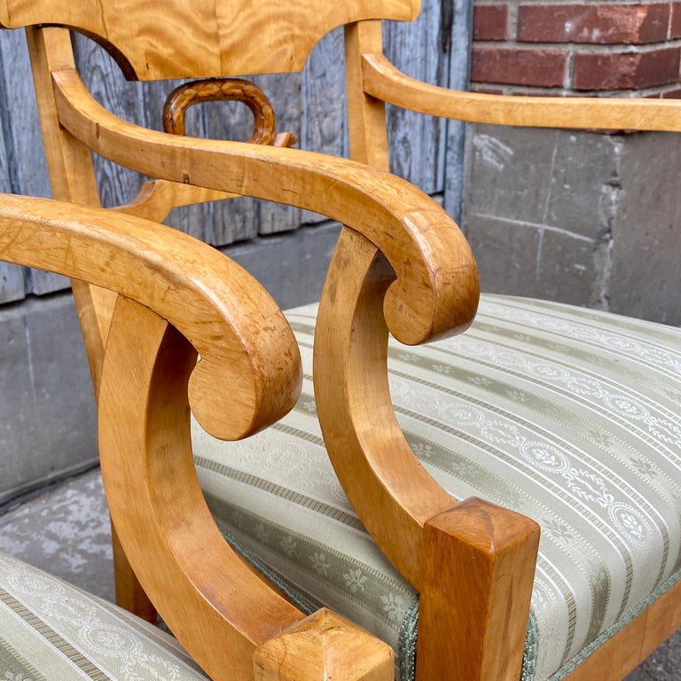 Pair of Swedish Empire Birch Wood Armchairs 19th Century Sweden For