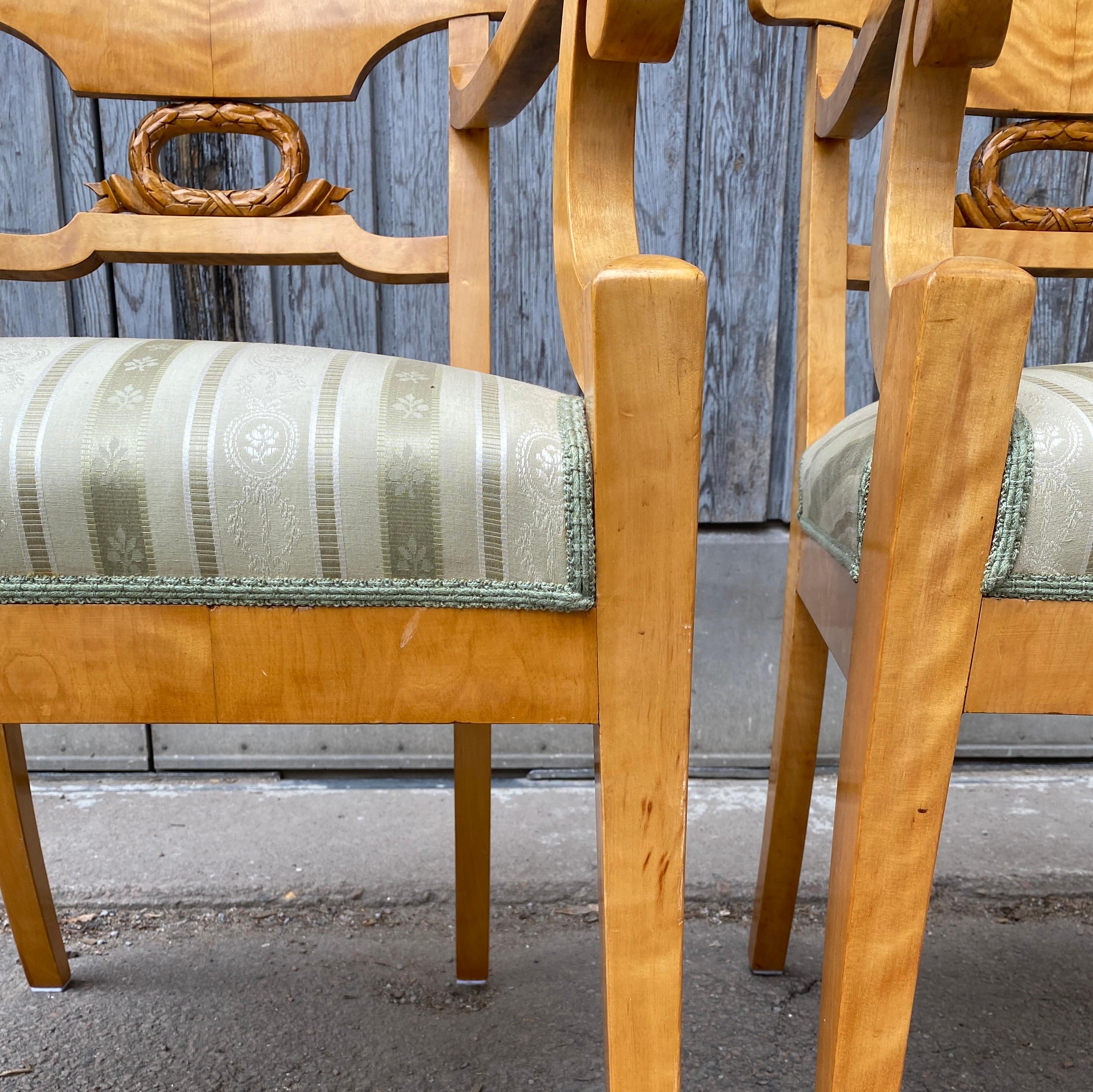 Pair of Swedish Empire Birch Wood Armchairs 19th Century Sweden For Sale 4