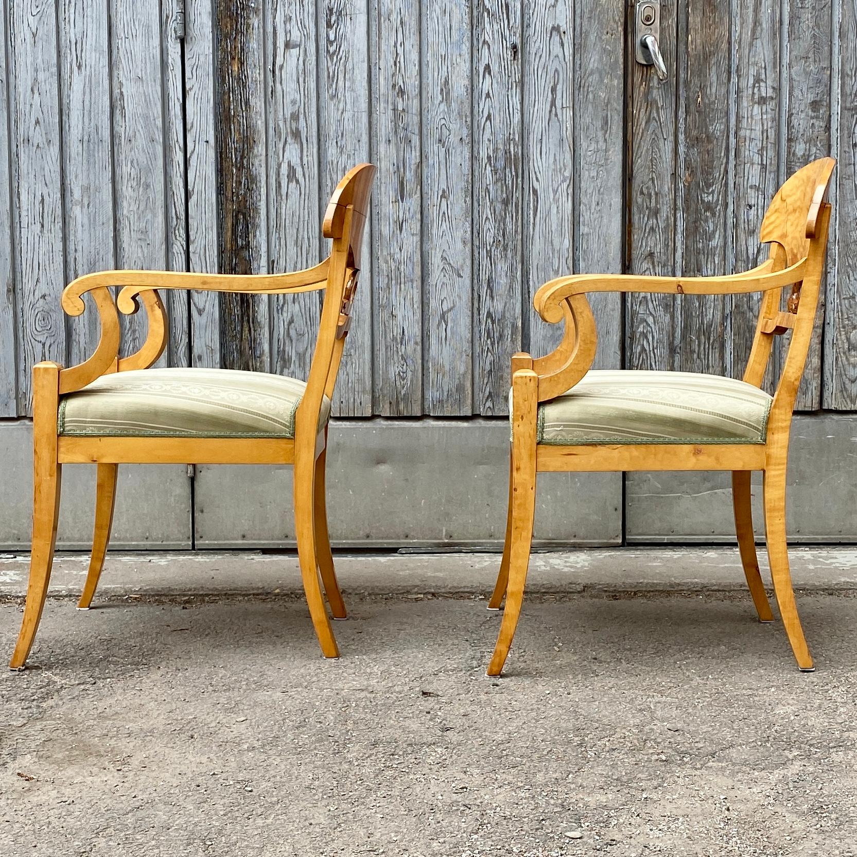 Pair of Swedish Empire Birch Wood Armchairs 19th Century Sweden For Sale 5