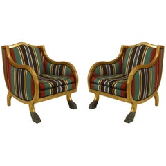 Pair of Swedish Empire Green Stripe Club Chairs