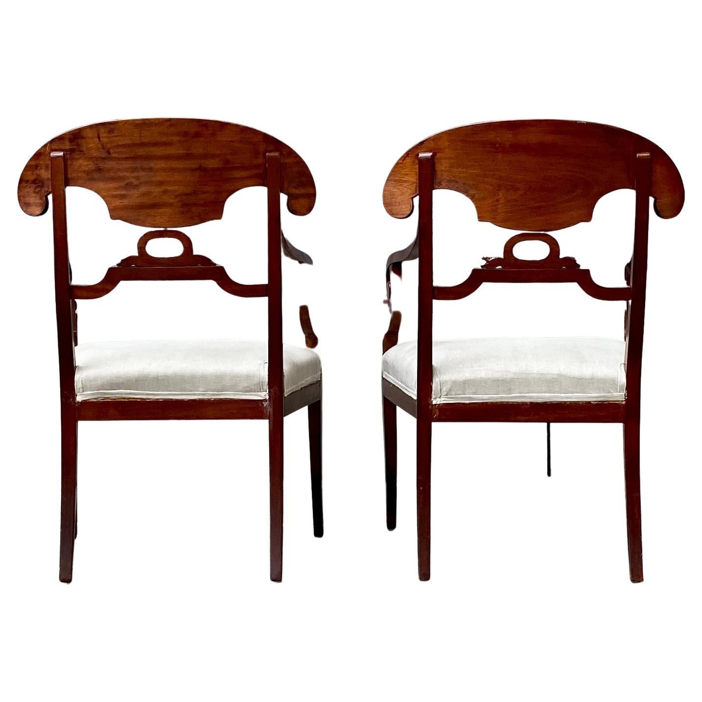 Hand-Crafted Pair of Swedish Empire Mahogany Armchairs 19th Century Sweden For Sale