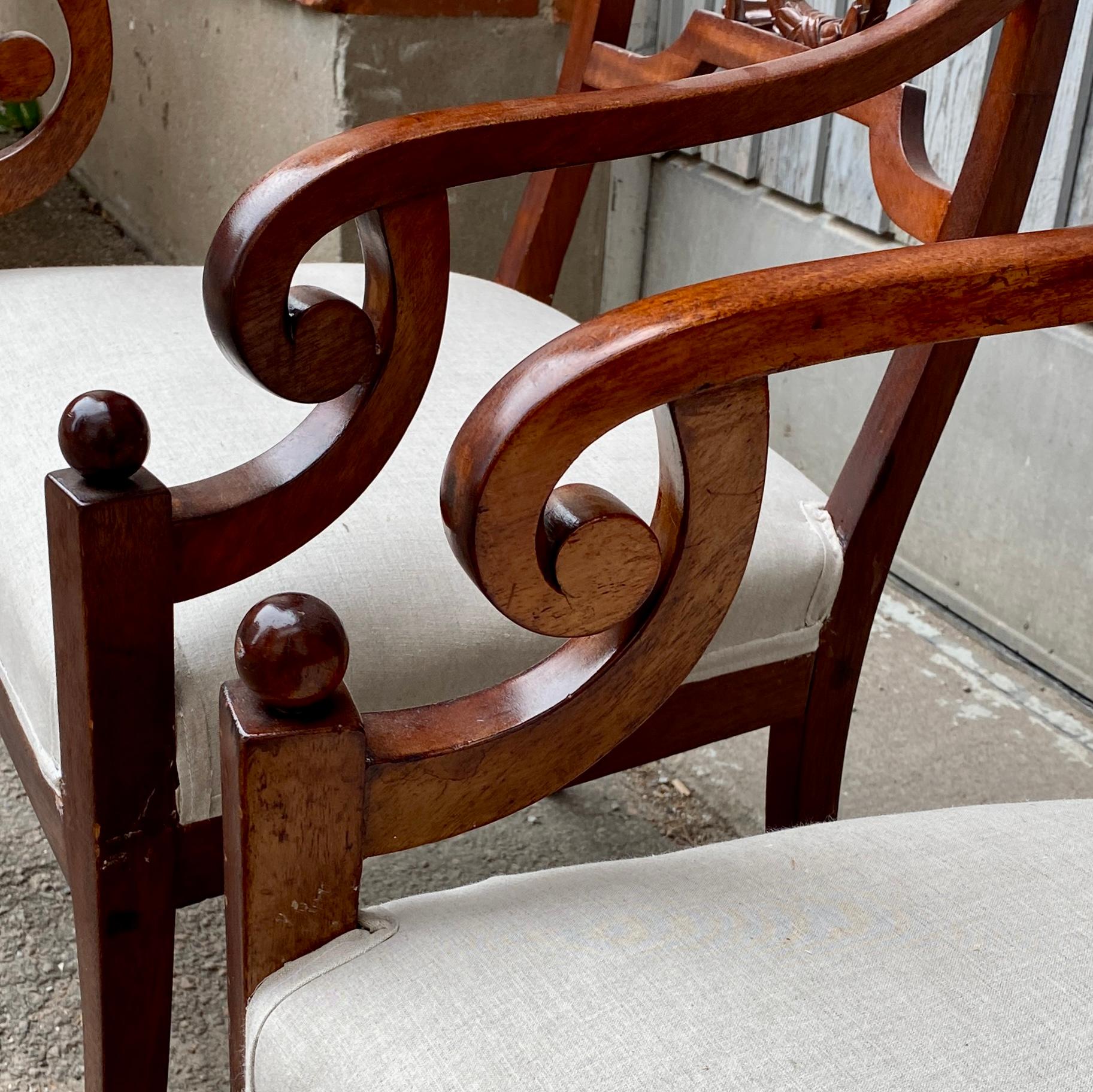 Pair of Swedish Empire Mahogany Armchairs 19th Century Sweden For Sale 1