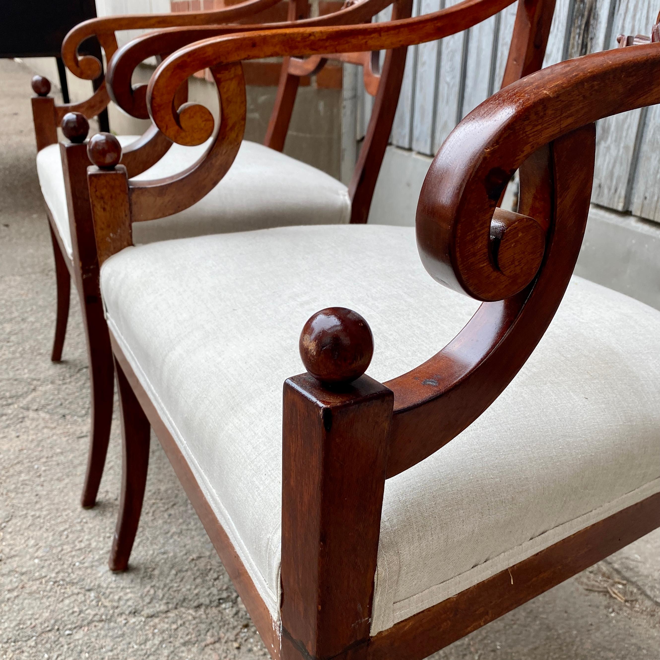Pair of Swedish Empire Mahogany Armchairs 19th Century Sweden For Sale 2