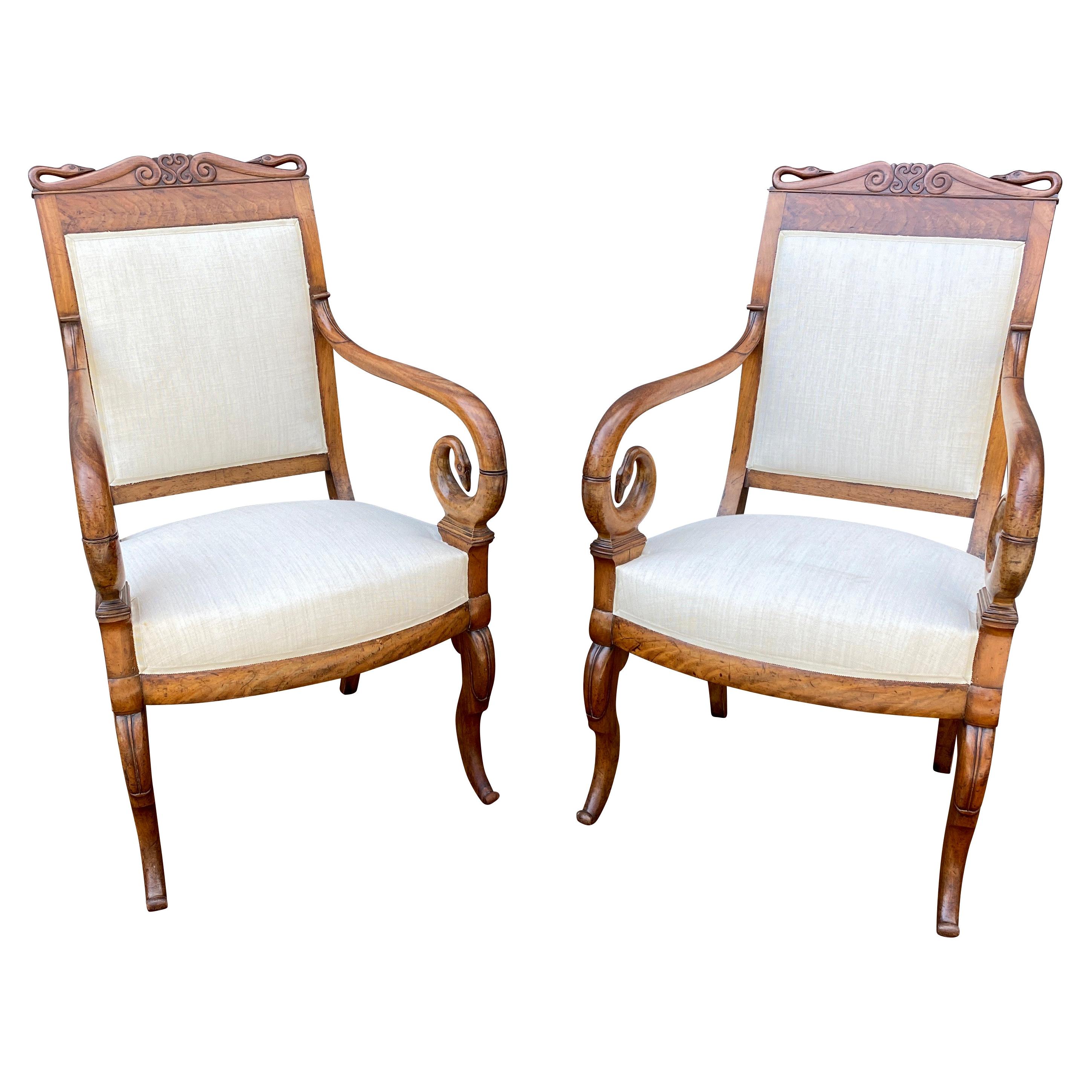 Pair of Swedish Empire Mahogany Armchairs For Sale